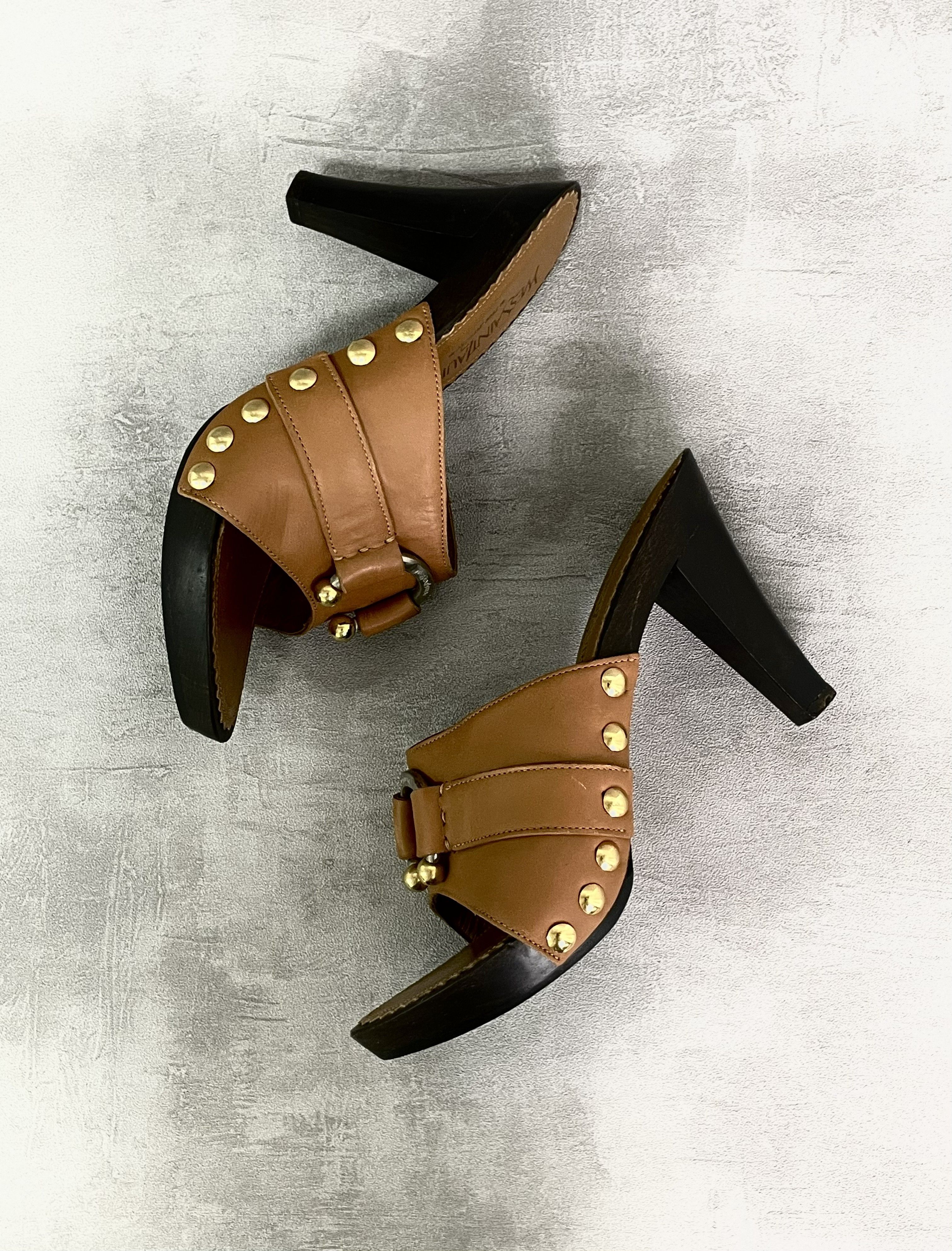 Yves Saint Laurent Yves Saint Laurent Beige High Heel Clogs With Golden Buckle Size US 6 / IT 36 - 4 Thumbnail