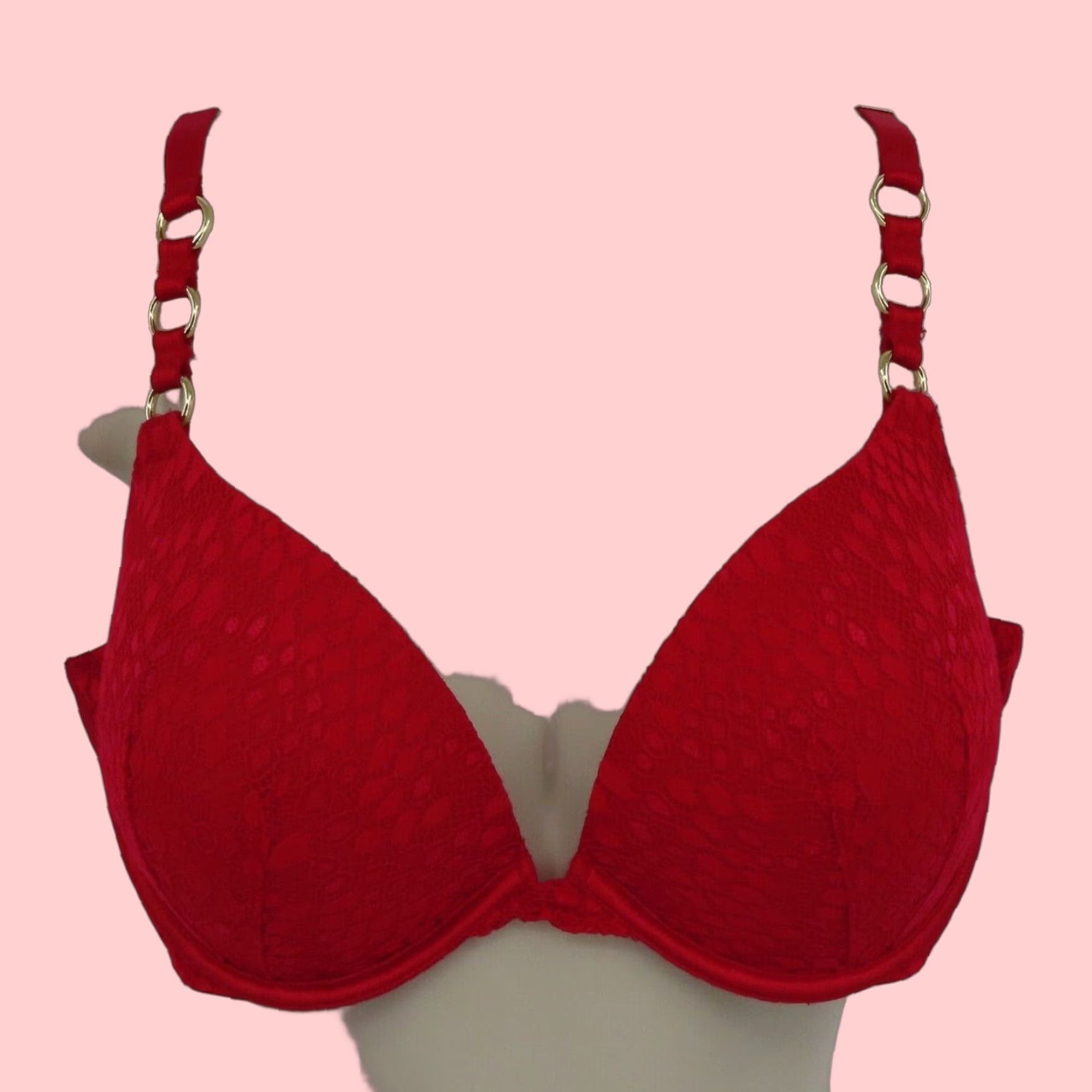 Victorias Secret Victoria's Secret Very Sexy Push Up Bra 38C Red Lace Underwire Padded Womens