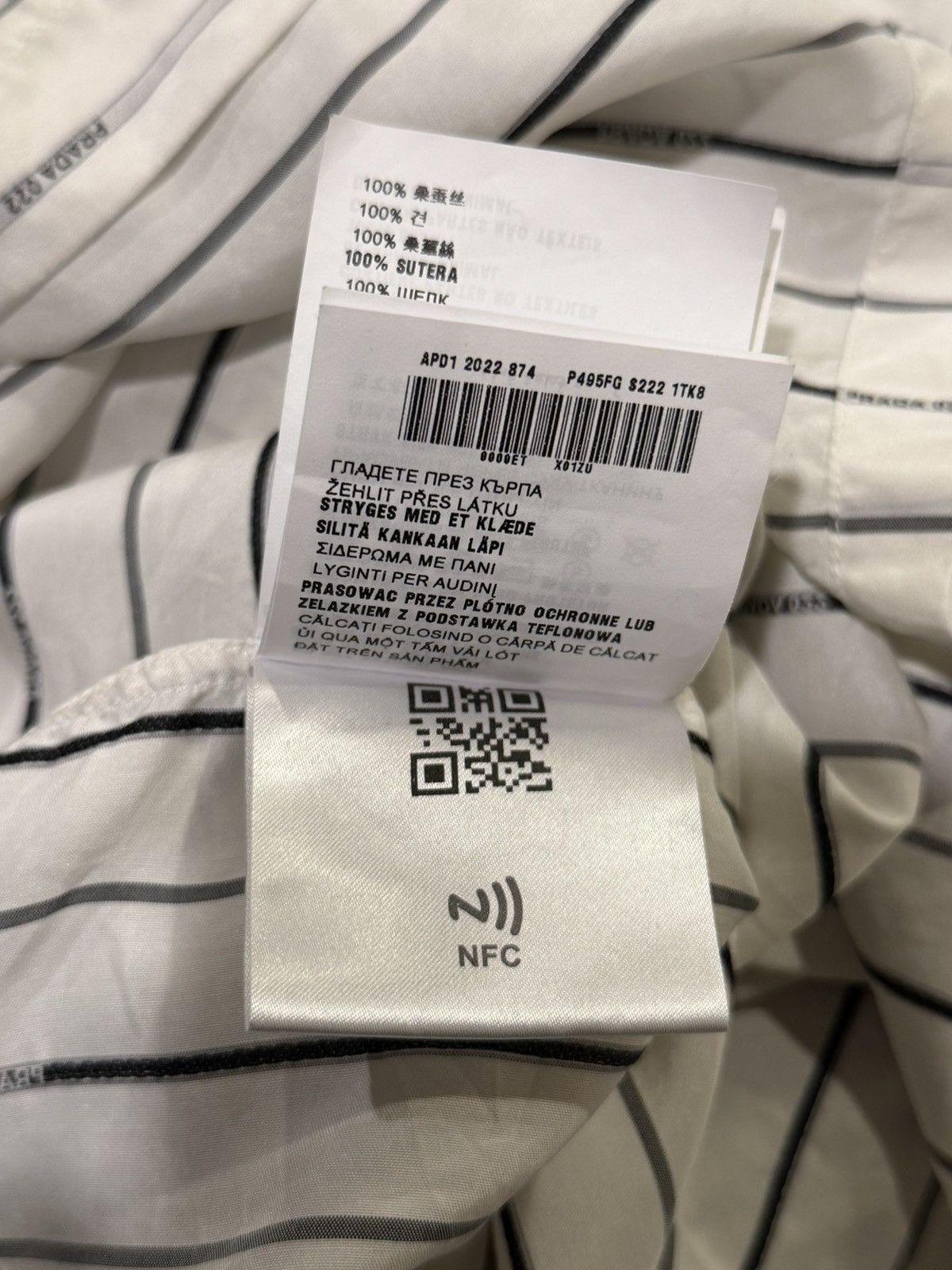 Prada Prada Raf Simons 2022 Logo Stripe White Silk Button Up Shirt Size US XL / EU 56 / 4 - 19 Thumbnail