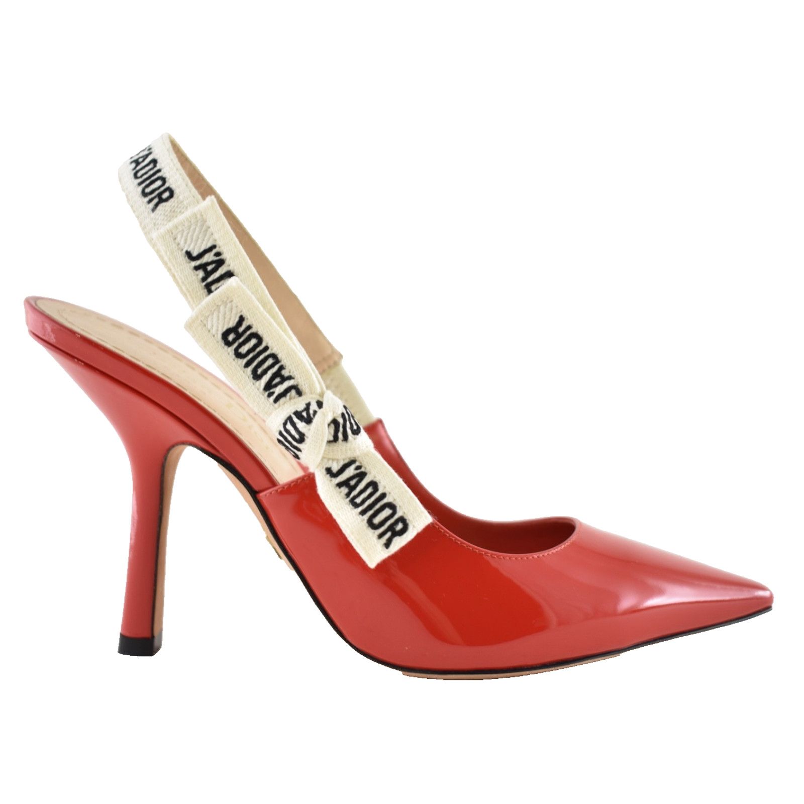 Dior Dior J'adior Red Patent White Black Ribbon Logo Slingback Size US 6 / IT 36 - 1 Thumbnail