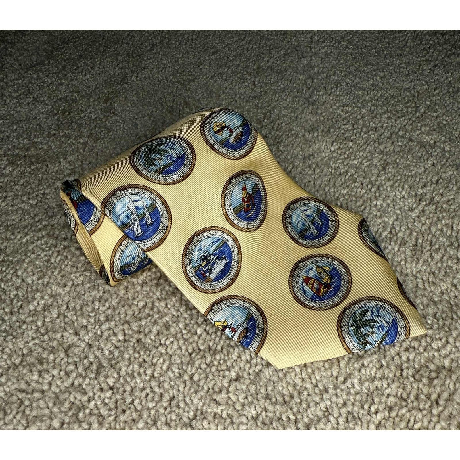Chaps Ralph Lauren CHAPS Ralph Lauren Sailing Boat Print Neck Tie Cream Mens OS Size ONE SIZE - 1 Thumbnail