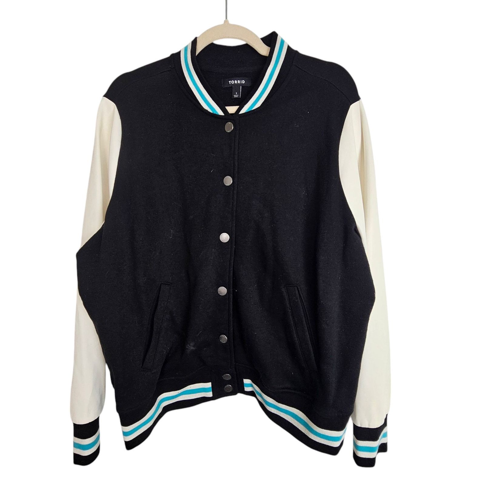 Torrid Torrid Womens Fleece Varsity Bomber Jacket Plus Size 1X Snap Size XL / US 12-14 / IT 48-50 - 2 Thumbnail