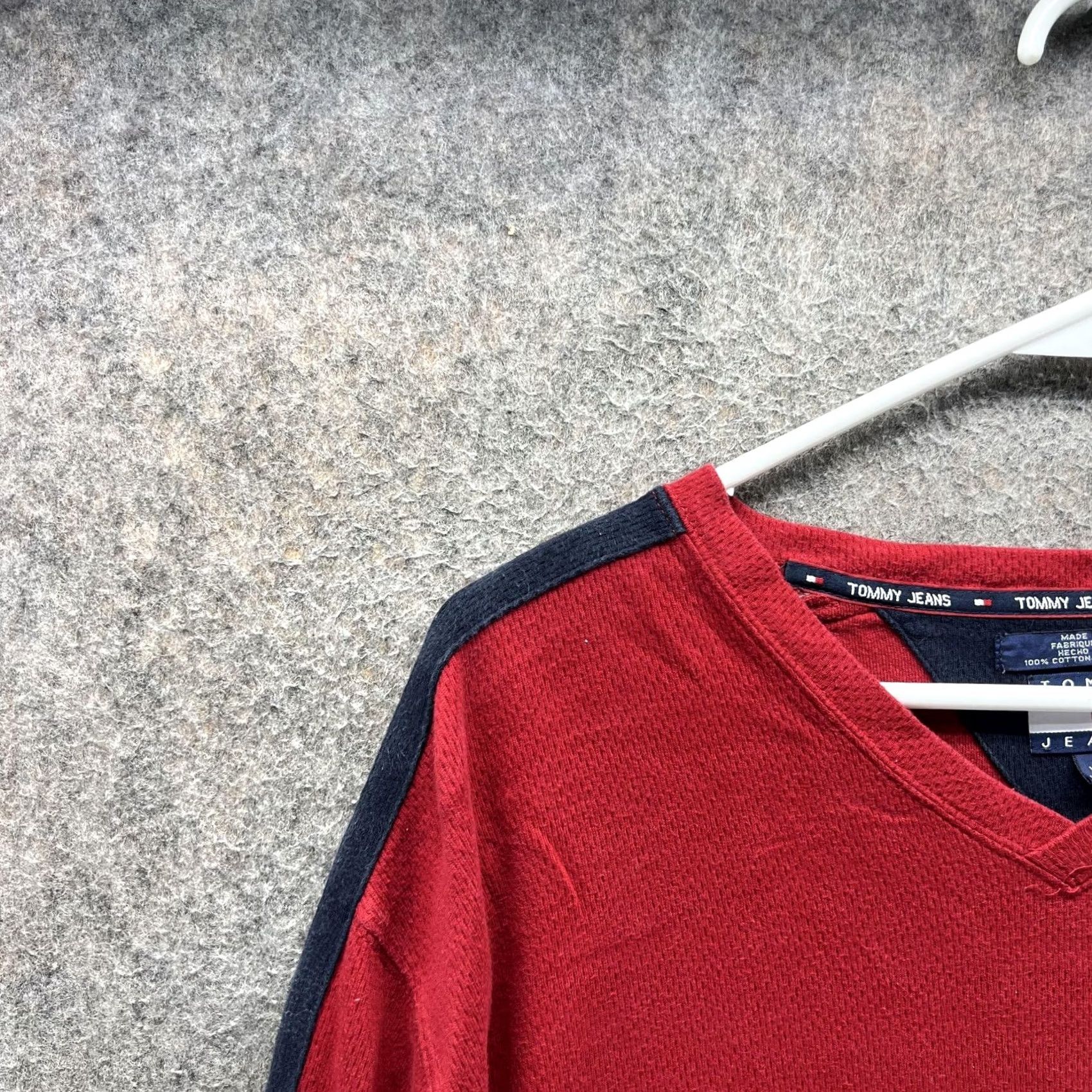 Vintage Tommy Jeans Shirt Mens XL Red Long Sleeve V Neck Thermal Flag Logo Tee Size US XL / EU 56 / 4 - 7 Thumbnail