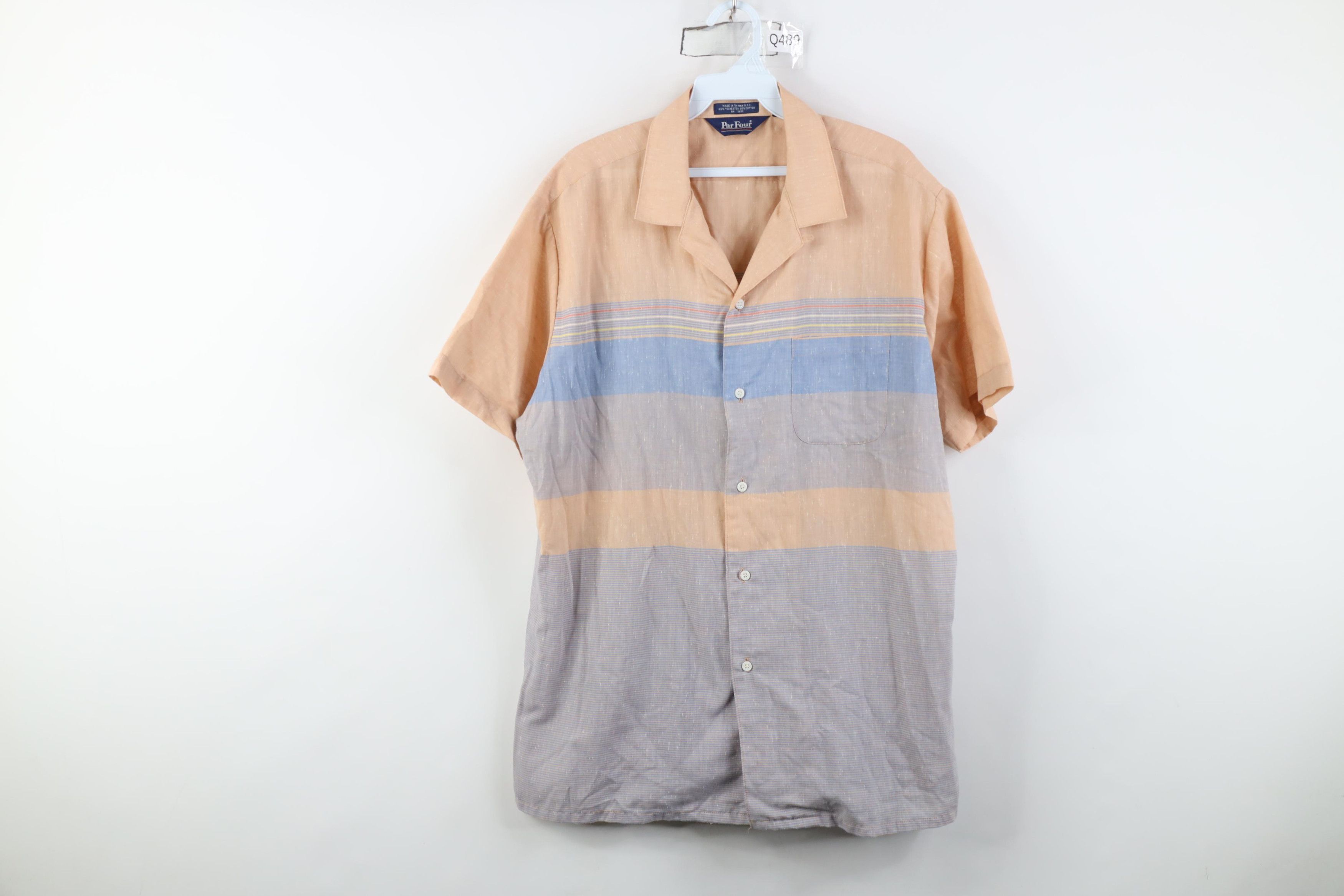 Vintage Vintage 70s 80s Streetwear Block Looped Collar Button Shirt Size US L / EU 52-54 / 3 - 1 Thumbnail