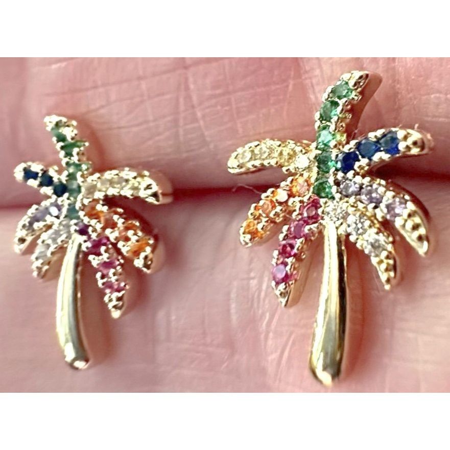 Handmade Palm Tree Earrings Rhinestones Posts 0. 25 in L New Cruise I Size ONE SIZE - 7 Thumbnail