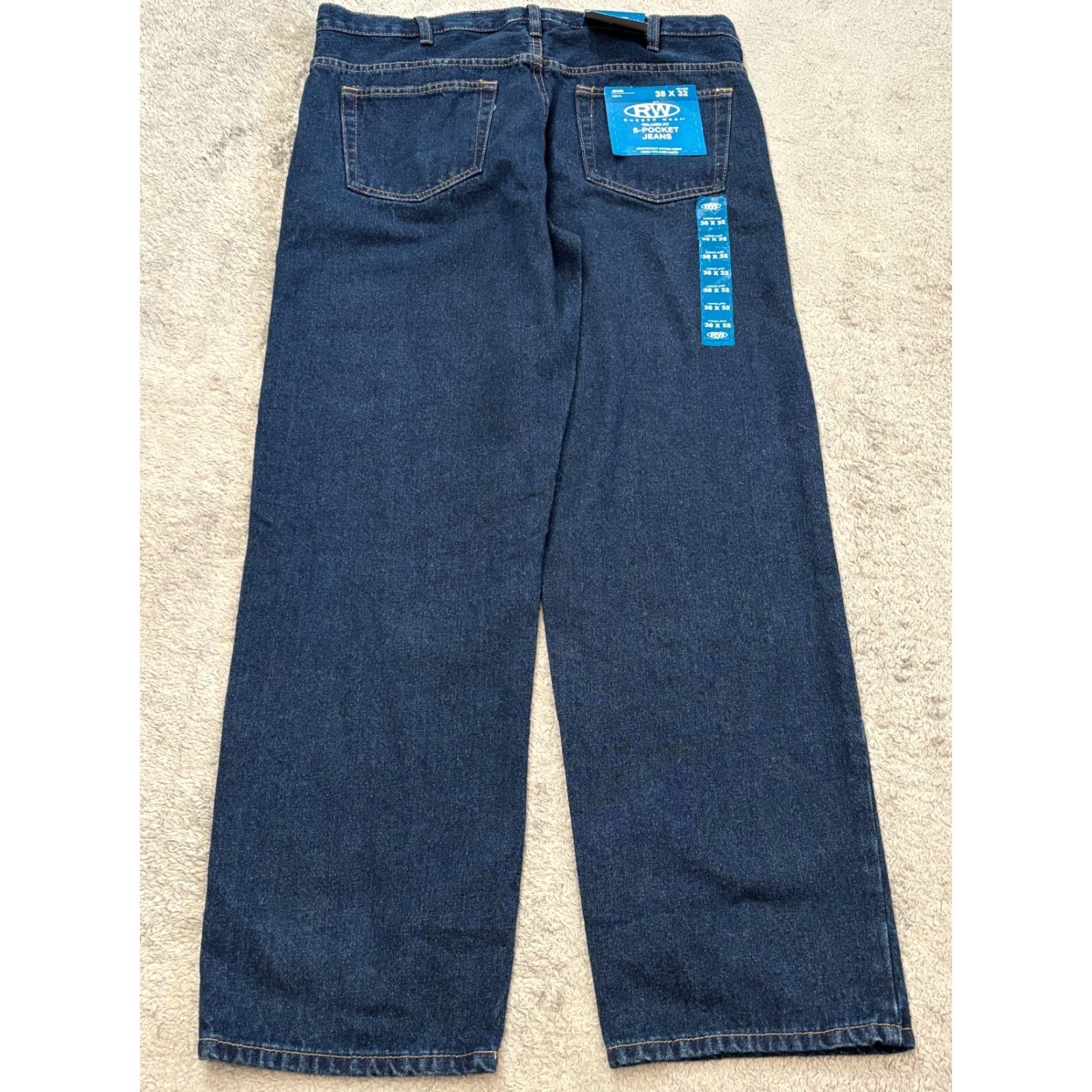 Wrangler VINTAGE? No. NWT Rugged Wear Jeans Mens 38x32 Dark WashBlue Denim Straight Leg 5 Pocket Work Size US 38 / EU 54 - 6 Thumbnail