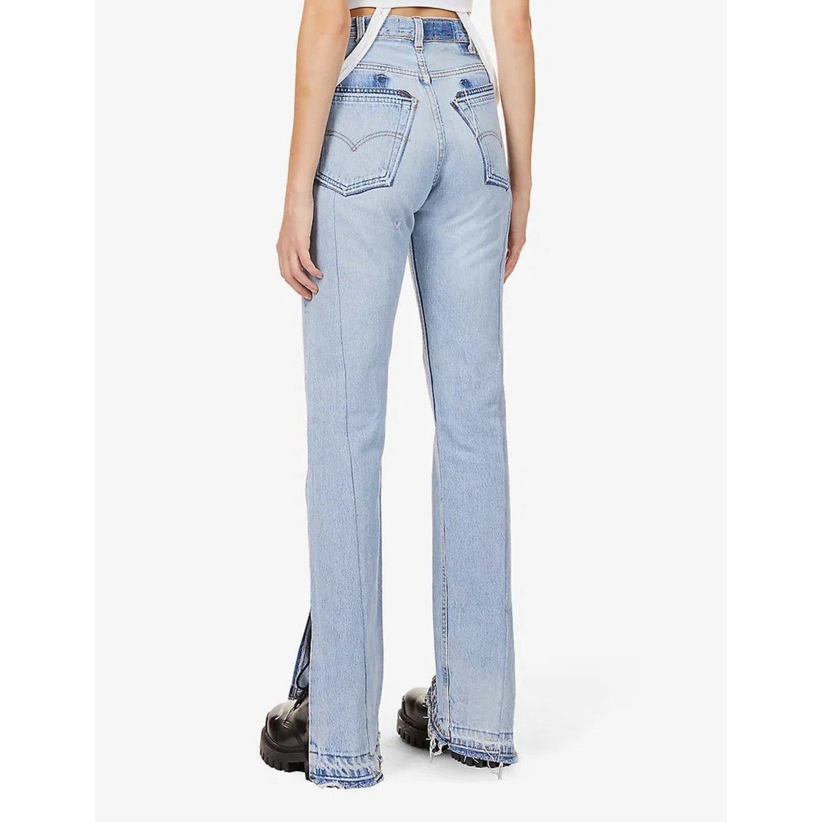 EB Denim Eb Denim Upcycled Unraveled Split Hem Straight Leg High Rise Size 24" / US 00 / IT 34 - 1 Thumbnail