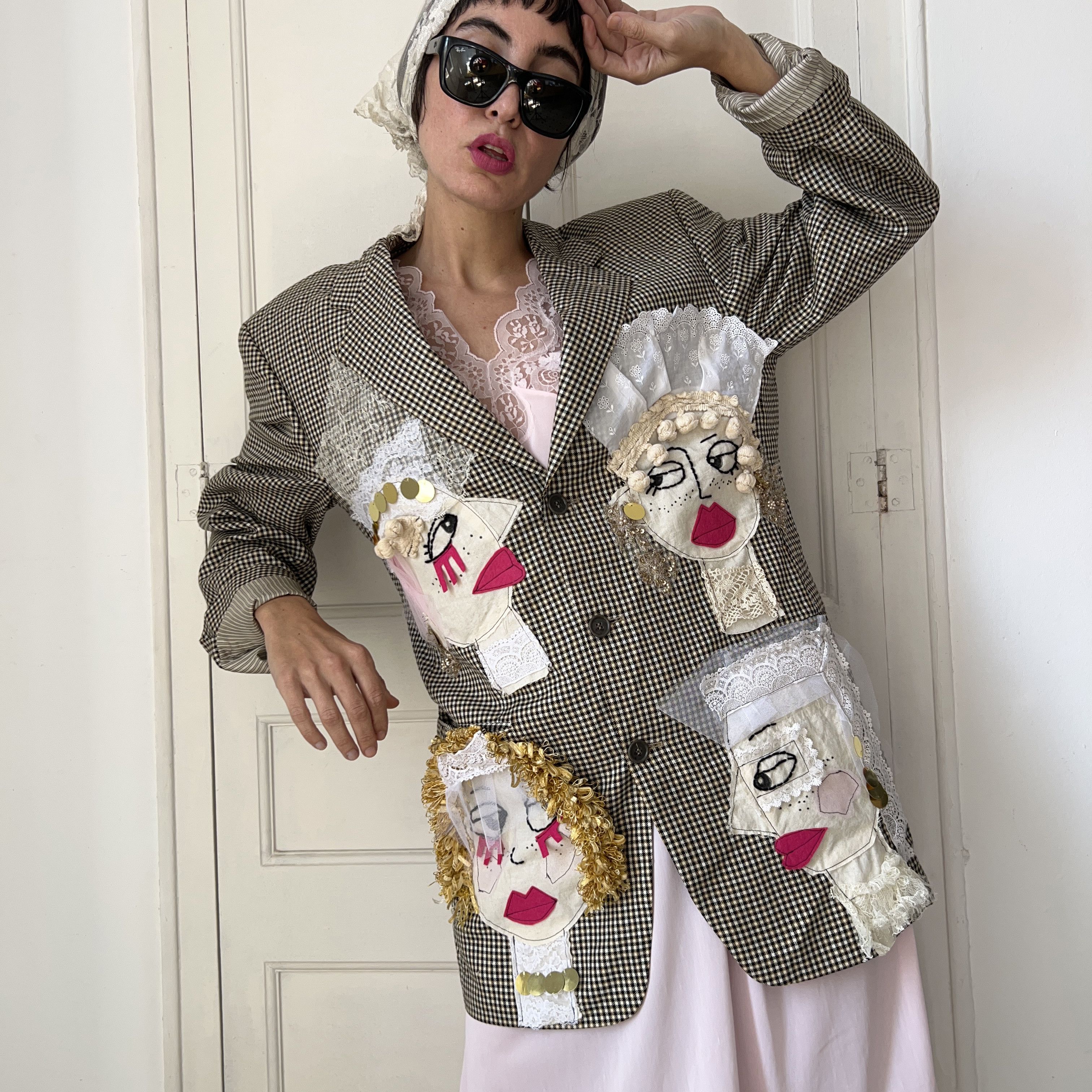 Custommade OOAK Wearable Art Bridal Inspired Patchwork Blazer Size XXL / US 16-18 / IT 52-54 - 6 Thumbnail