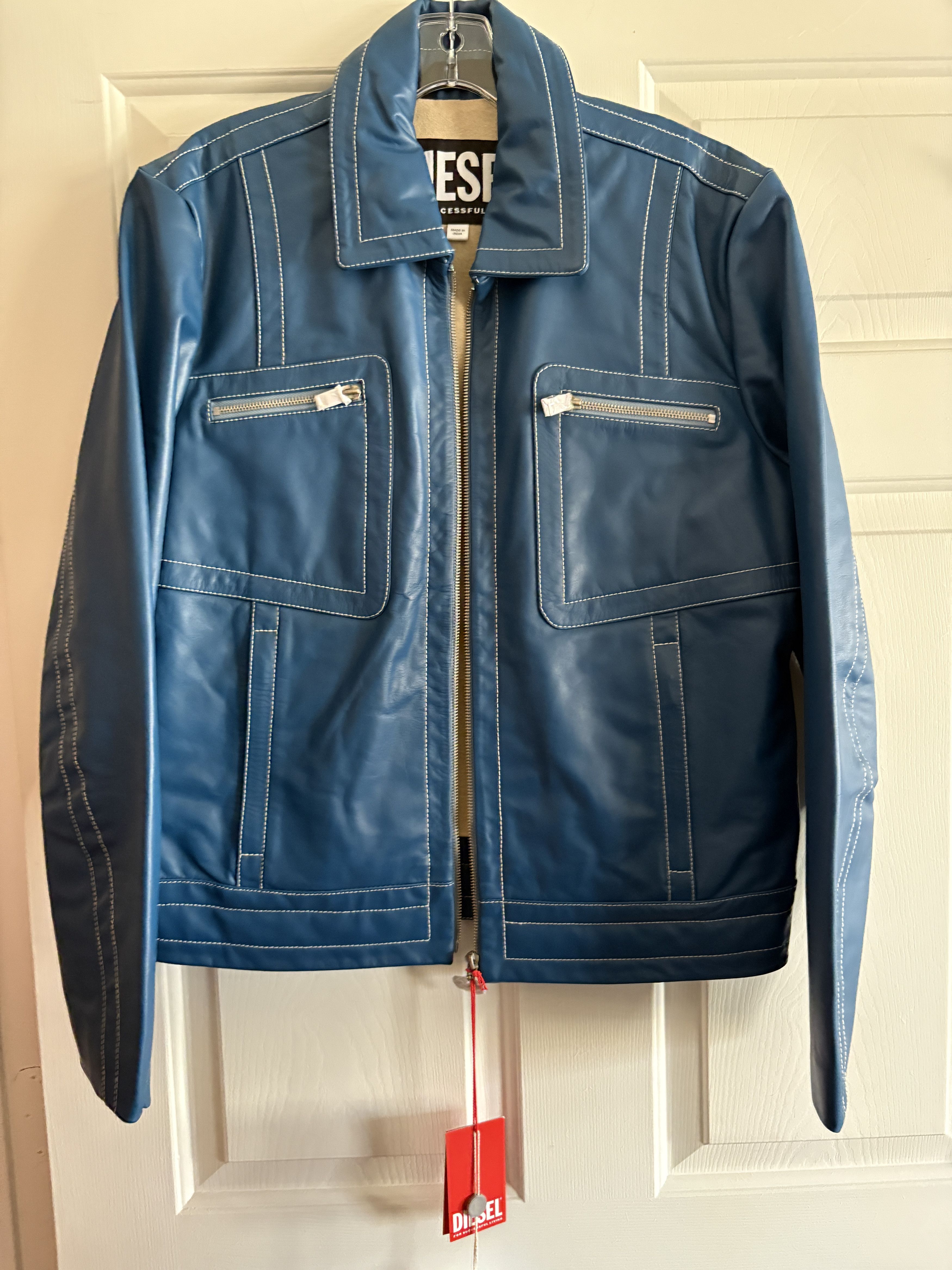 Diesel Diesel Leather Blue L-Cale Bomber Biker Moto Jacket Coat M Size US M / EU 48-50 / 2 - 2 Thumbnail