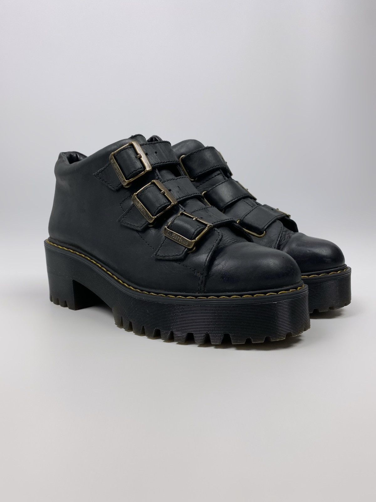 Dr. Martens Dr. Martens Coppola Black Leather Belt Chunky Ankle Boots Size US 8.5 / IT 38.5 - 1 Thumbnail
