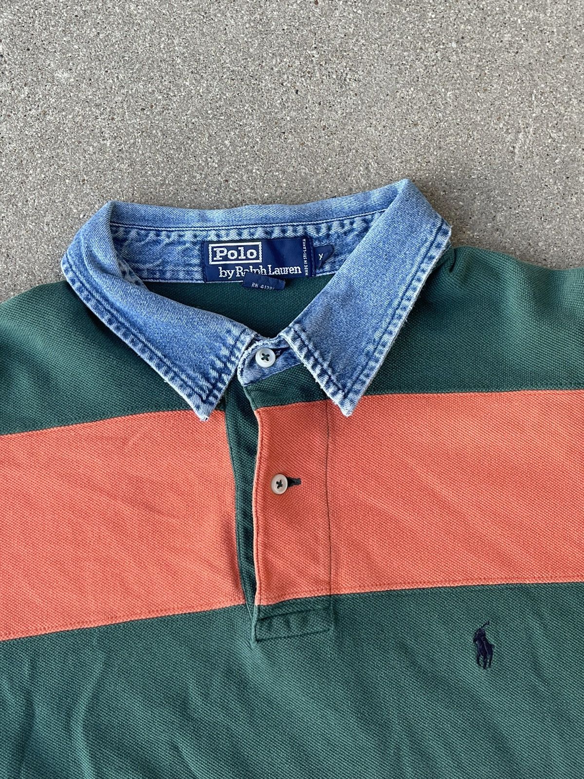 Polo Ralph Lauren × Vintage Vintage Polo by Ralph Lauren Denim Collar Green/Orange Polo Size US XL / EU 56 / 4 - 3 Thumbnail
