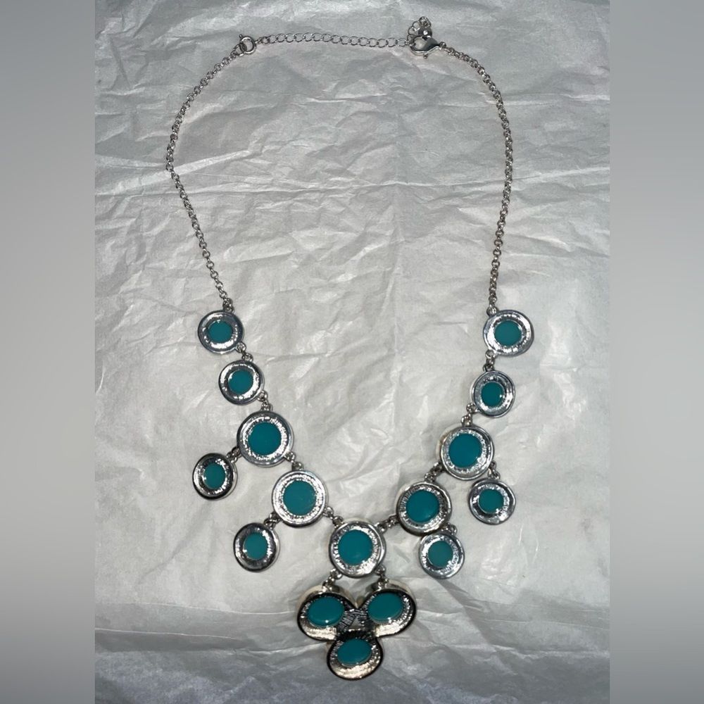Other Turquoise & Silver Fashion Statement Necklace Size ONE SIZE - 2 Thumbnail