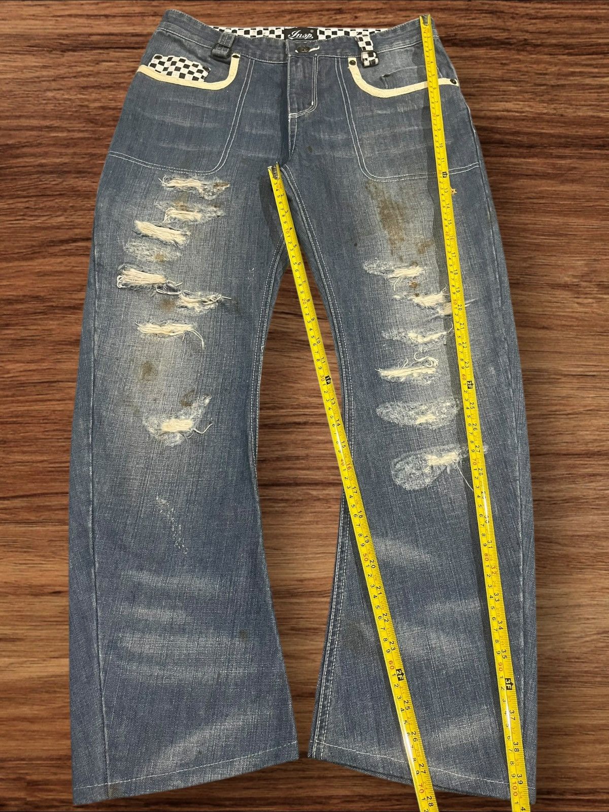 Japanese Brand ⚡️Sick⚡️Japanese Brand Jehova Checkered Distressed Curve Jeans Size US 32 / EU 48 - 13 Thumbnail