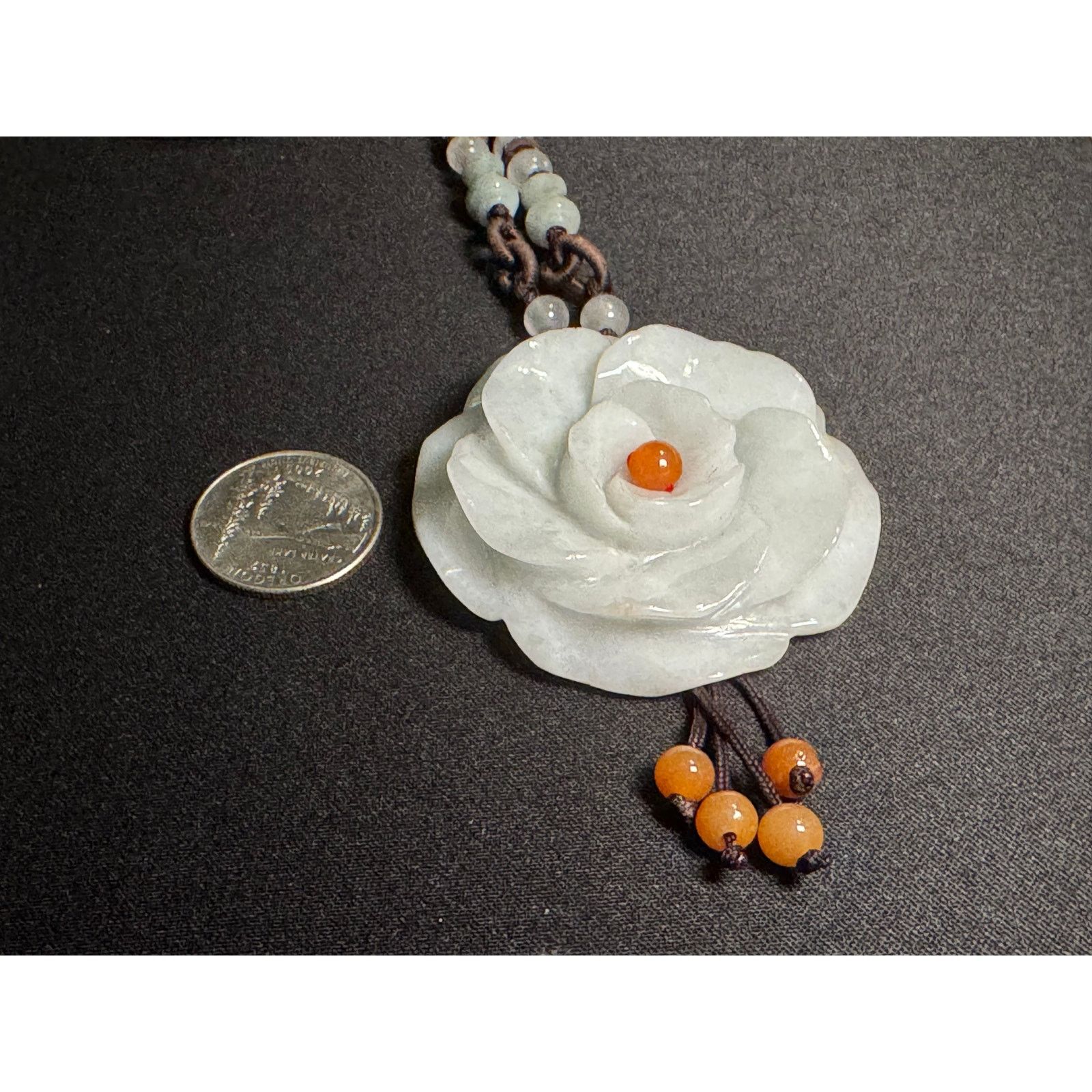 Other Vintage 20in Jadite Flower & Beads on Braided Cord Necklace Size ONE SIZE - 7 Thumbnail