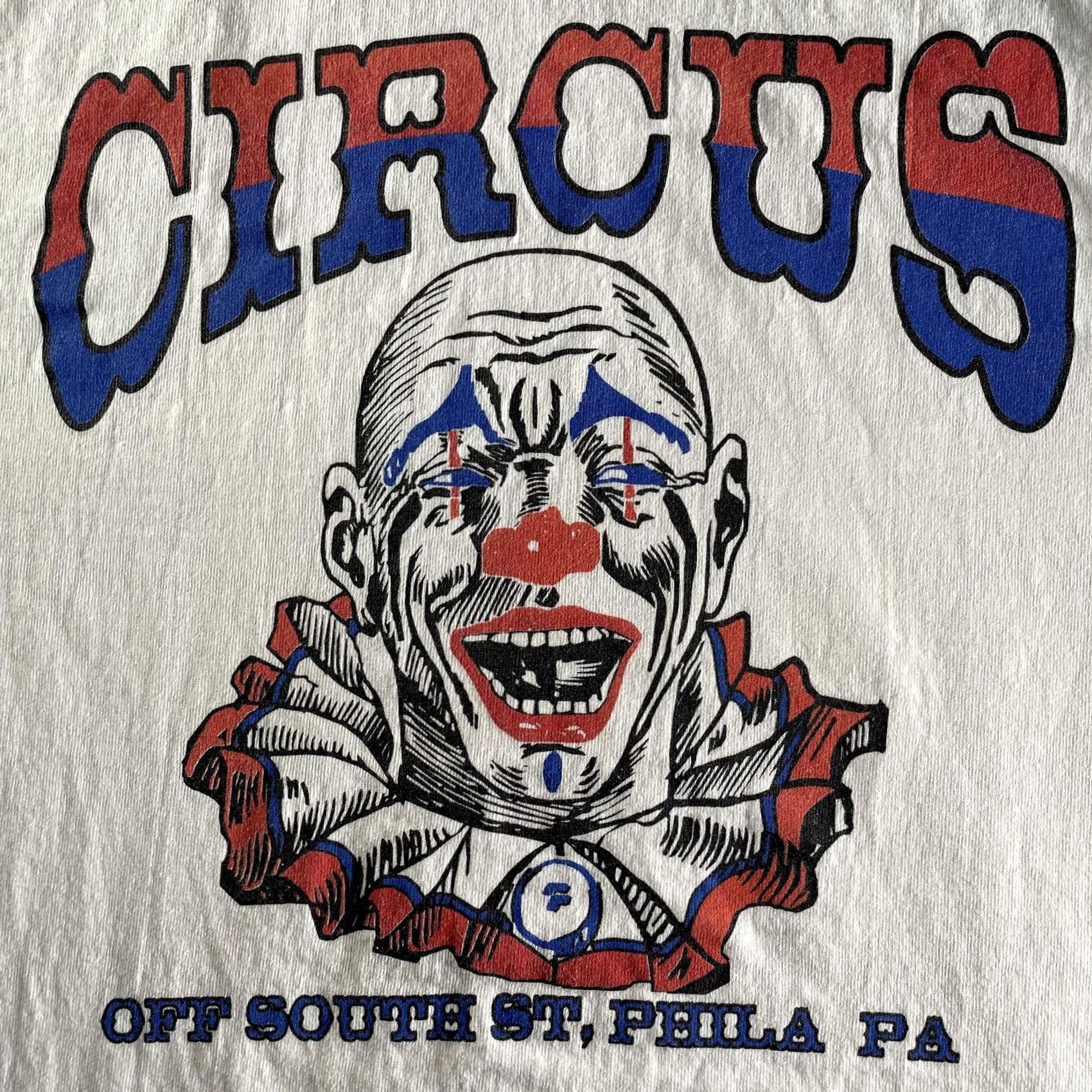 Hanes VINTAGE Circus Clown Shirt Mens Large White Graphic Tee Hanes South St Philadelphia PA Crew Neck Short Sleeve Cotton T-Shirt Size US L / EU 52-54 / 3 - 5 Thumbnail