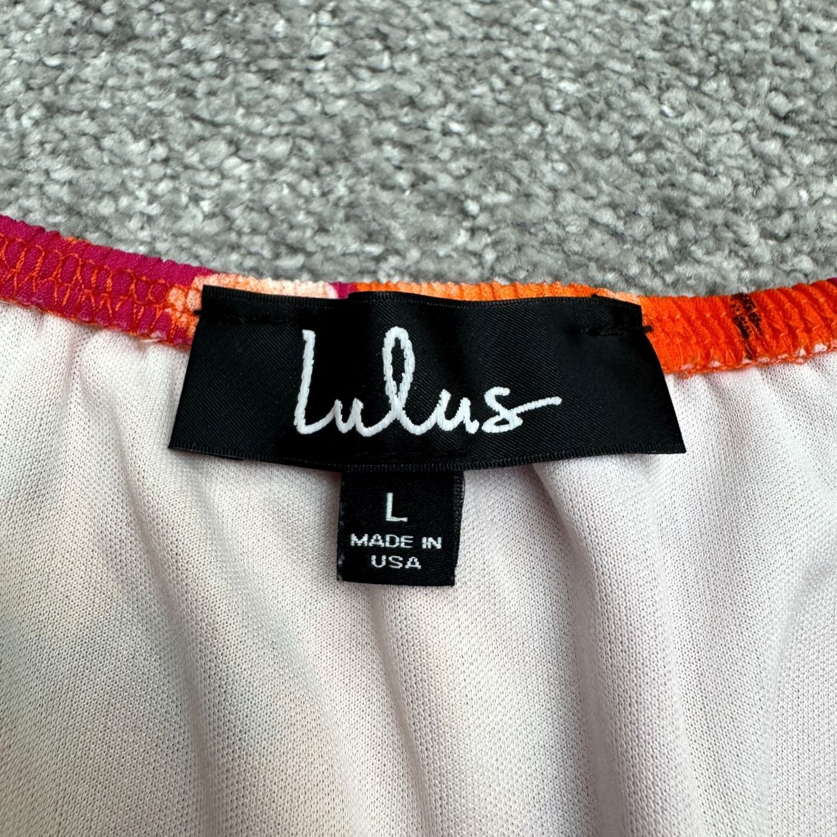 Lulus Lulus Romper Womens Large Pink Orange Tropical Leaf Print Summer Off Shoulder Size 36" / US 14 / IT 50 - 7 Thumbnail