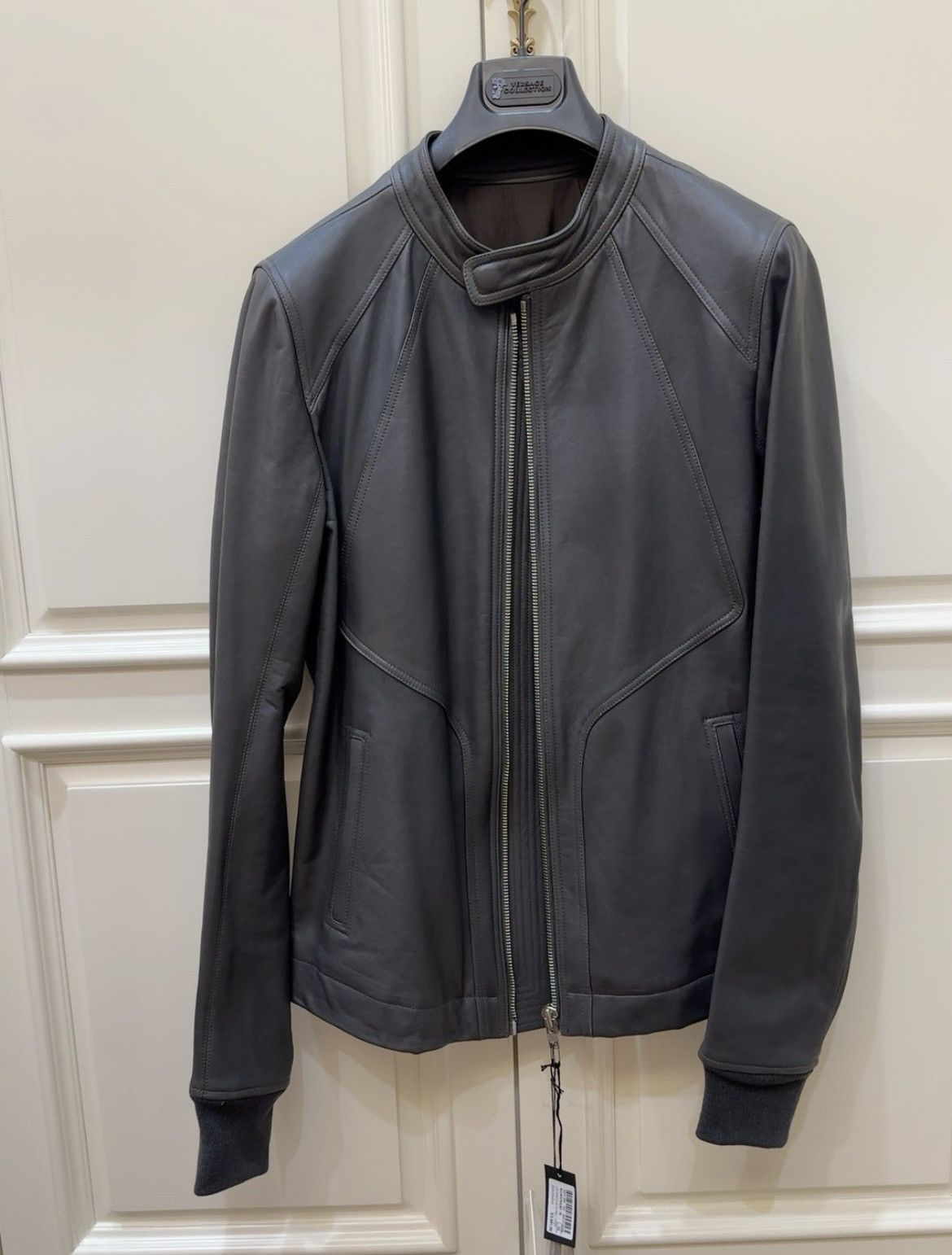 Rick Owens INTARSIA DARK DUST CALF LEATHER JACKET [BRAND NEW 