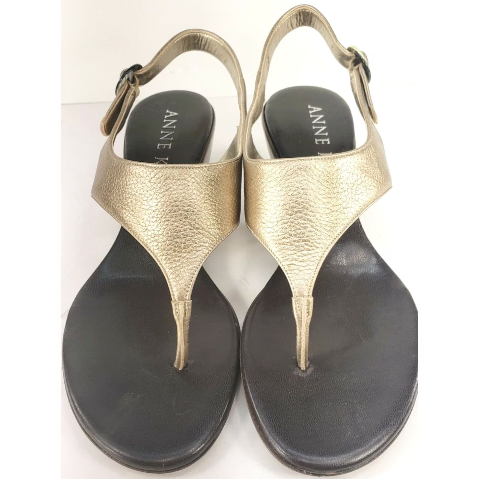 Anne Klein Anne Klein Womens Sandal Slingback Thong Wedge Heeled Gold 7.5M Slip On Casual Comfort Embroidered Eyelet Logo Leather Synthetic Upper PU Outsole Size US 8 / IT 38 - 3 Thumbnail