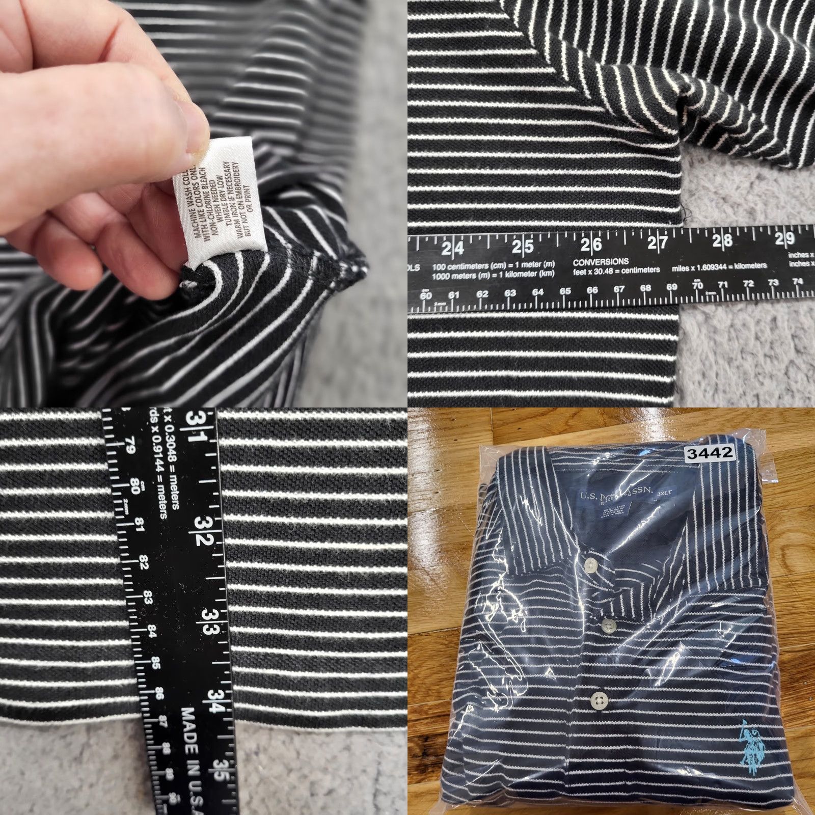 Vintage U.S. Polo Assn Shirt Men 3XLT Black White Striped Polo Tall Short Sleeve Polo Shirt Regular Fit Mens Size US XXL / EU 58 / 5 - 9 Thumbnail