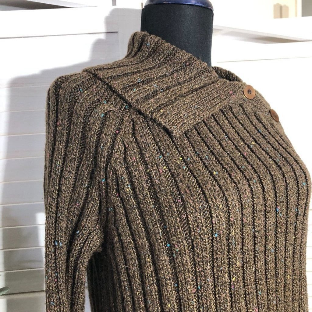 Vintage 90s Y2K ribbed knit brown cotton sweater stretchy Sz M L Size L / US 10 / IT 46 - 6 Thumbnail
