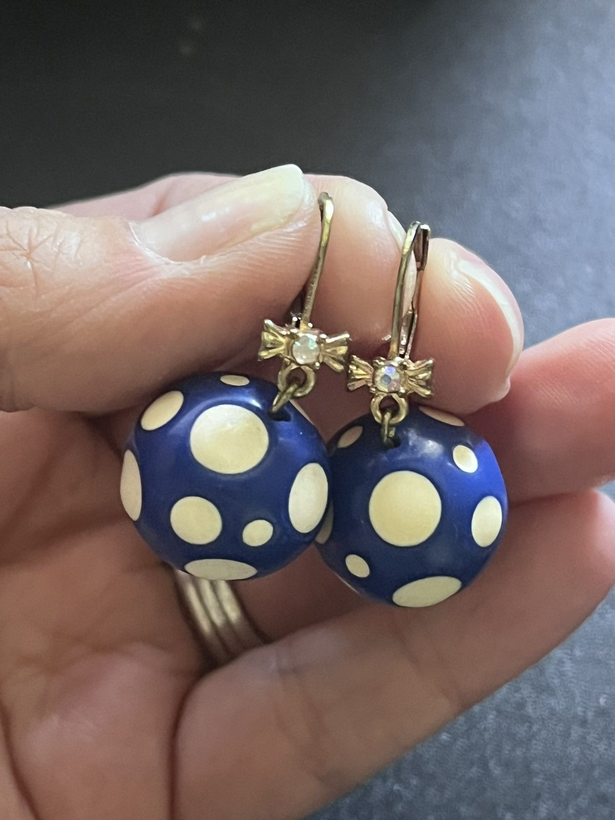 Betsey Johnson Betsey Johnson Blue White Polka Dot Ball Drop Earrings Size ONE SIZE - 1 Thumbnail