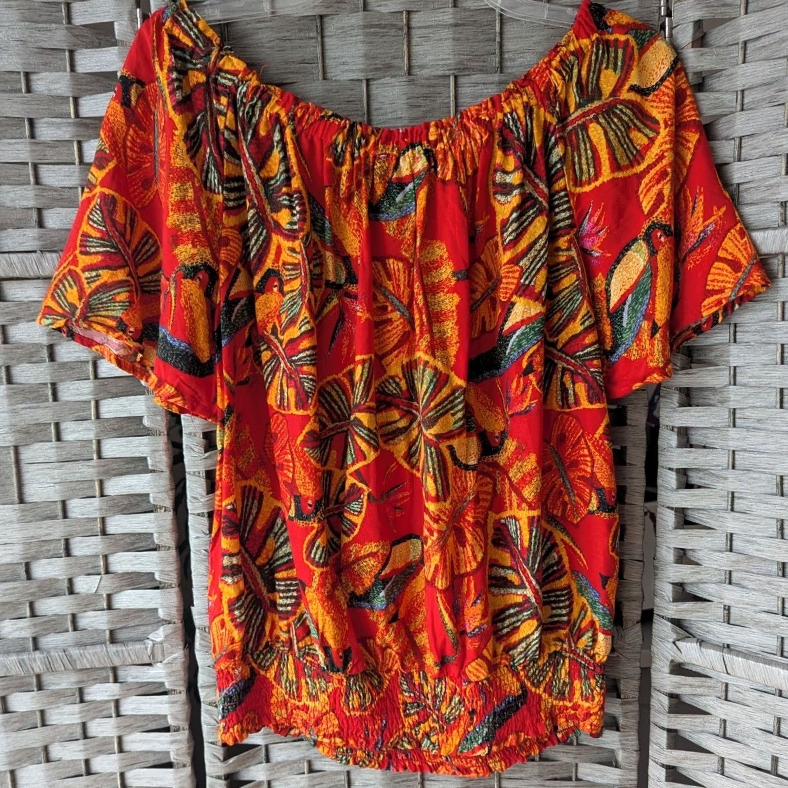 Christian Siriano Christian Siriano Red Blouse Tropical Bird Print Off Shoulder Womens Large Size L / US 10 / IT 46 - 3 Thumbnail