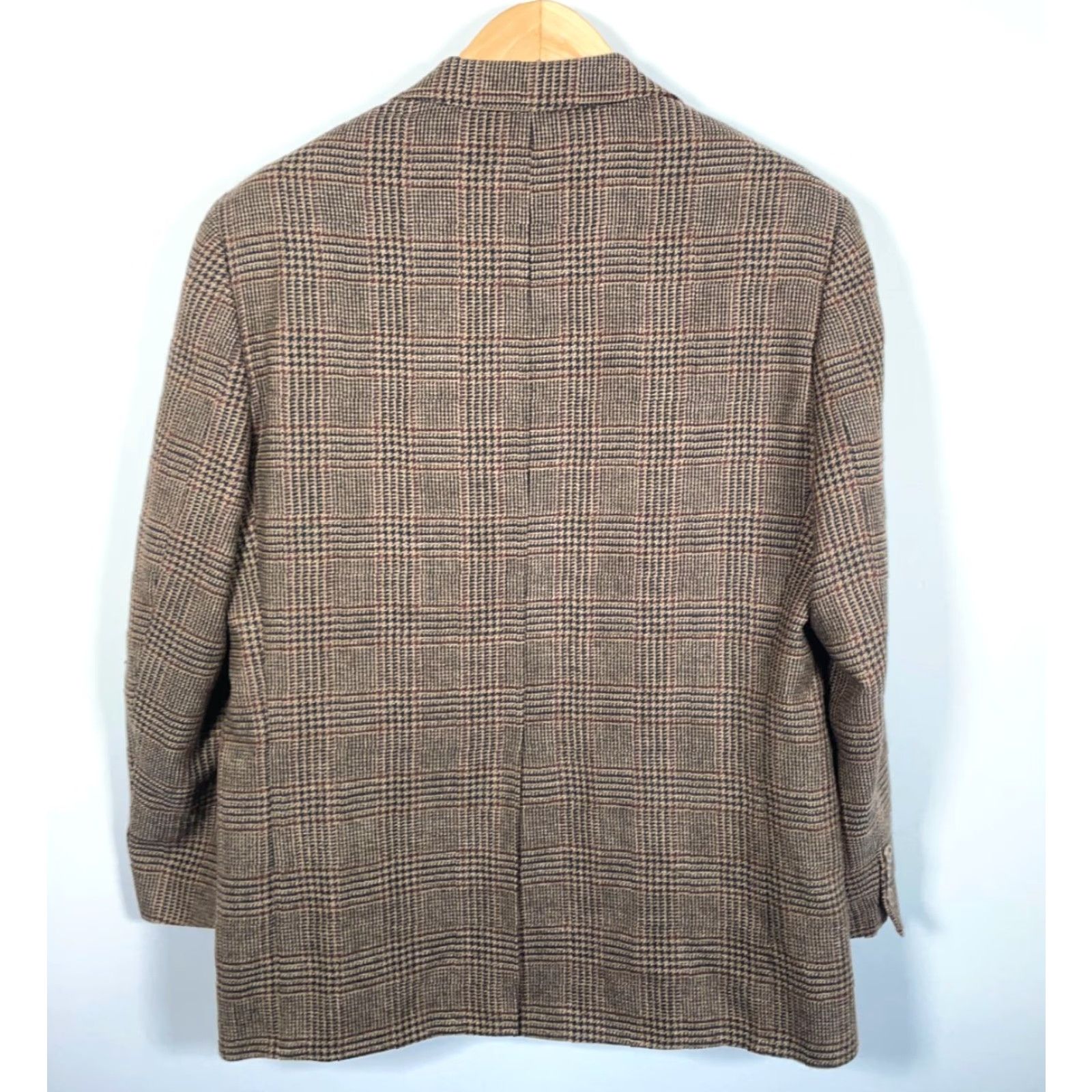 Ralph Lauren VINTAGE Chaps Ralph Lauren Blazer Jacket Single-Breasted Wool Brown Houndstooth 43 Regular Mens True? Size 46R - 2 Thumbnail