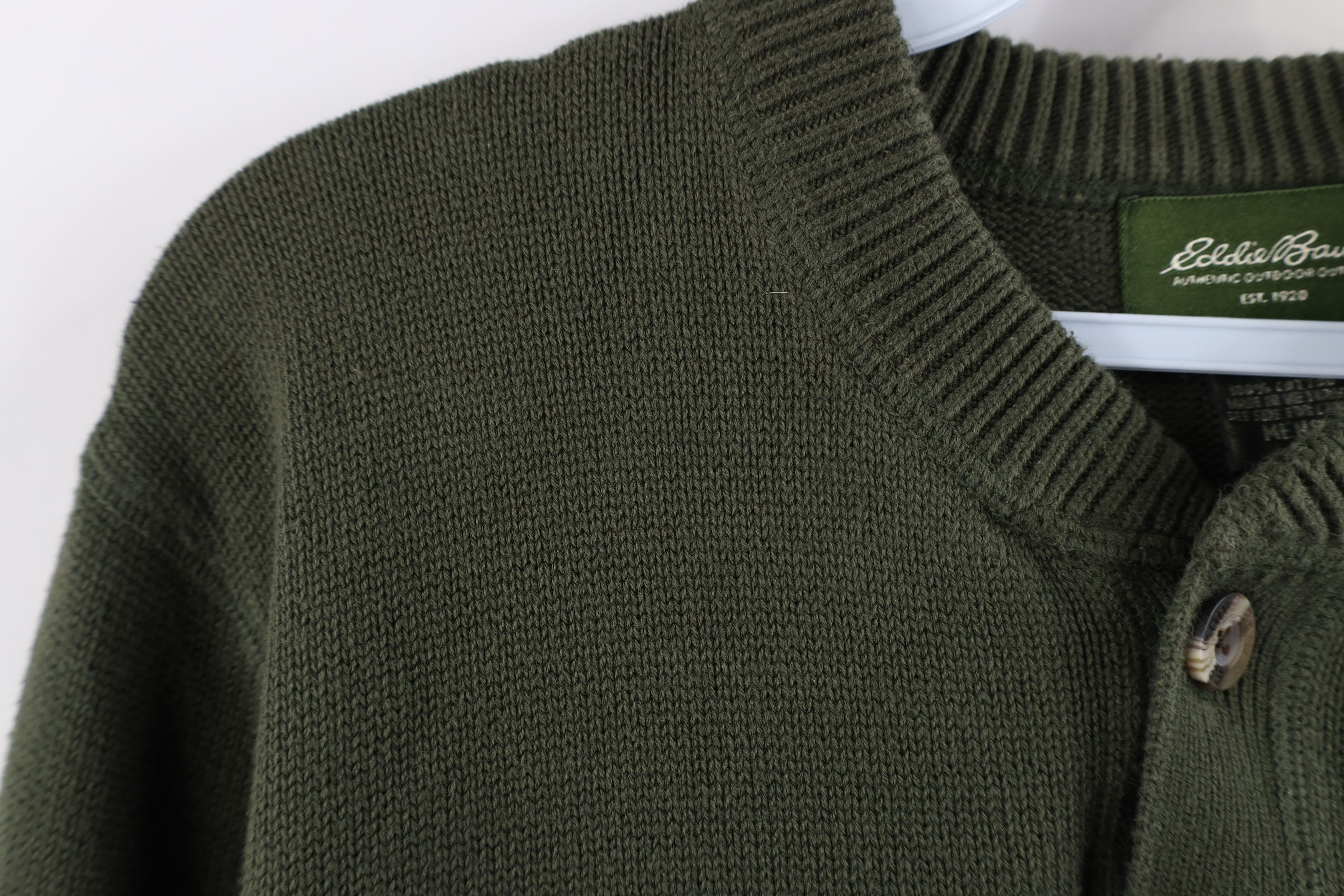 Eddie Bauer × Vintage Vintage Eddie Bauer Blank Cotton Knit Henley Sweater Green Size US L / EU 52-54 / 3 - 5 Thumbnail