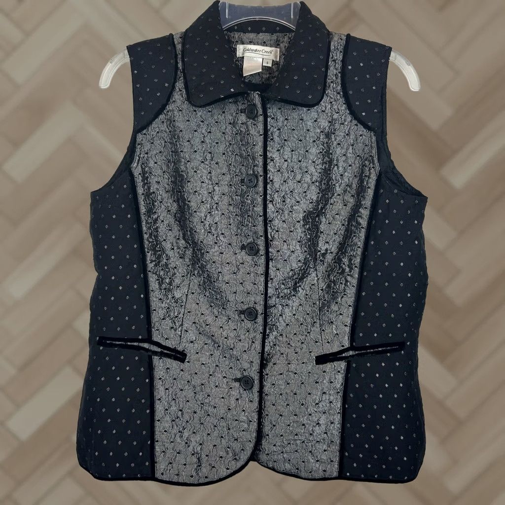 Coldwater Creek Coldwater Creek Vest Womens Small Collared Button Black Silver Lined Safari Preppy Size S / US 4 / IT 40 - 1 Thumbnail
