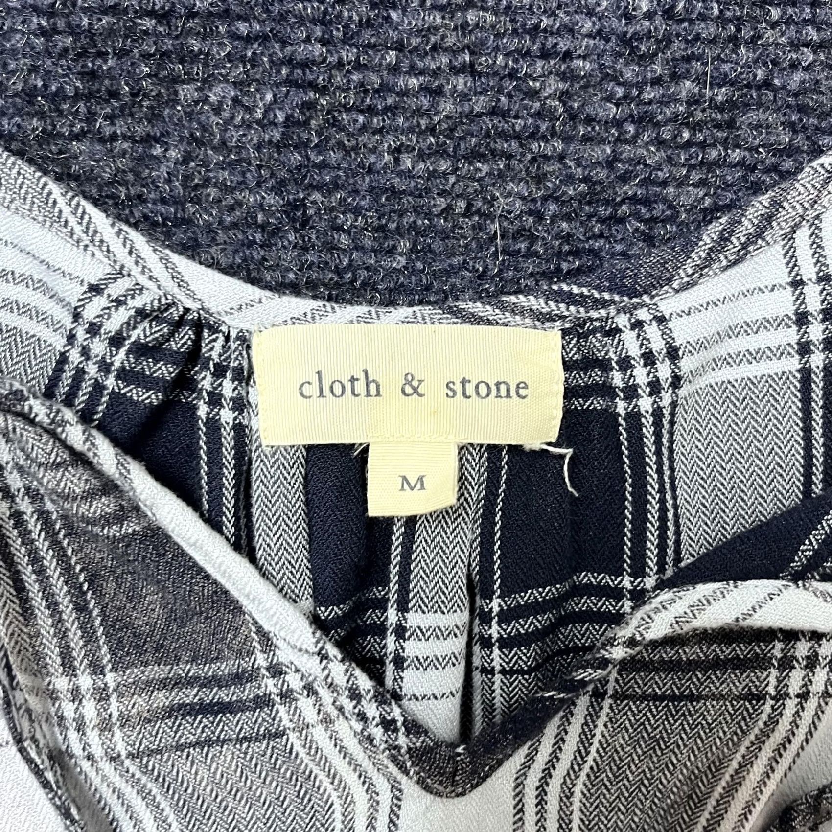 Vintage Cloth & Stone Shirt Womens M Gray Plaid Neck Tie Long Sleeve Frayed Hem Size M / US 6-8 / IT 42-44 - 2 Thumbnail