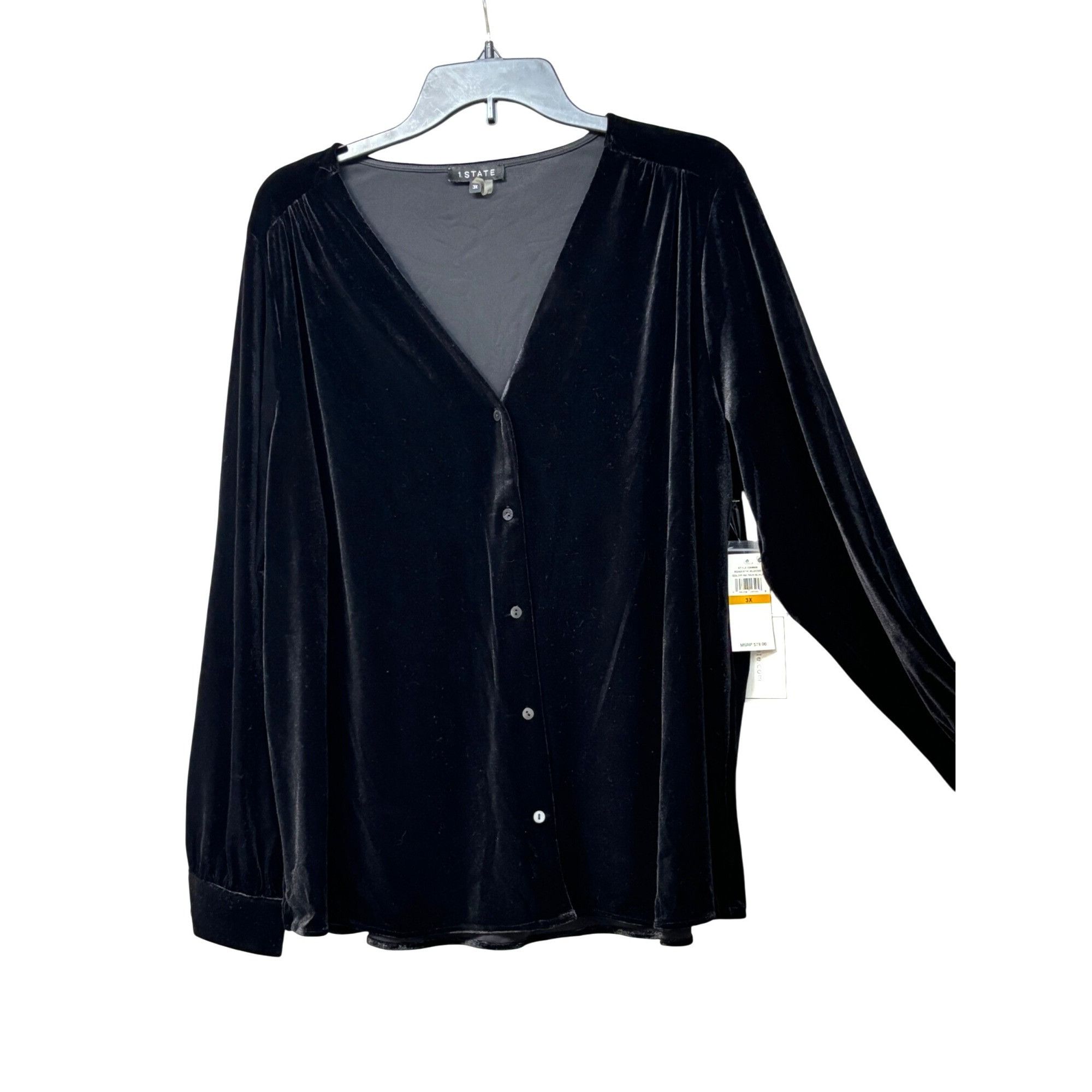 Other 1.State Trendy Plus Size Stretch Velvet Top, Black, 3X Size ONE SIZE - 2 Thumbnail