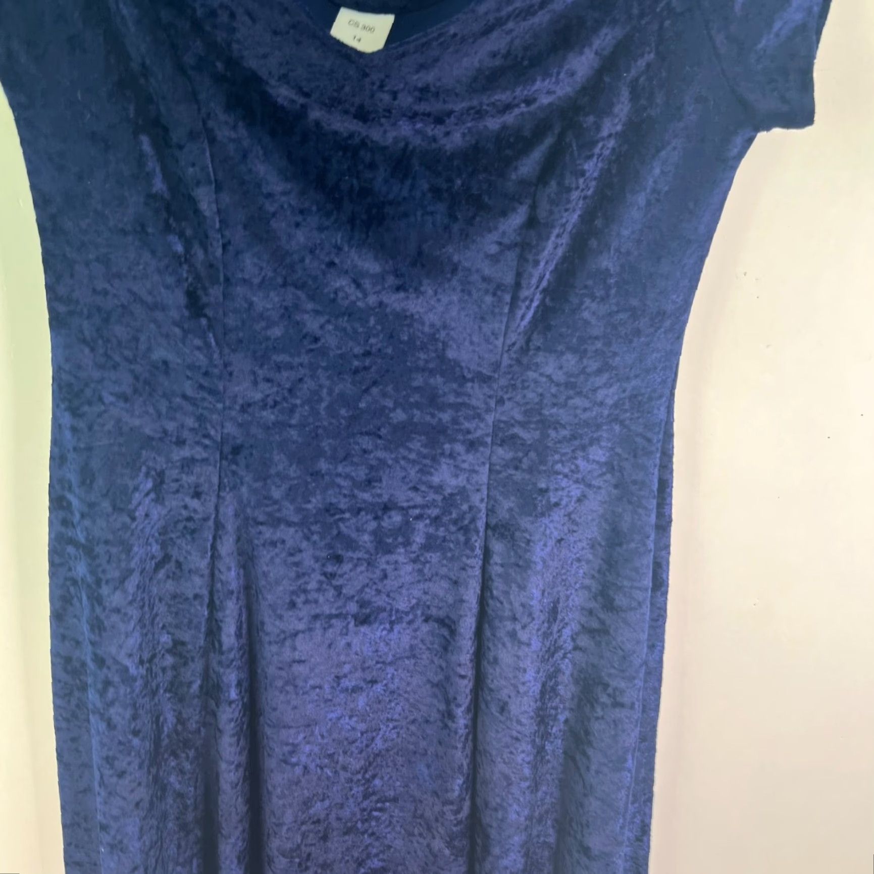 Velvet Blue Crushed Velvet Midi Dress Women's Size 14 Made in UK Pleated Size M / US 6-8 / IT 42-44 - 3 Thumbnail