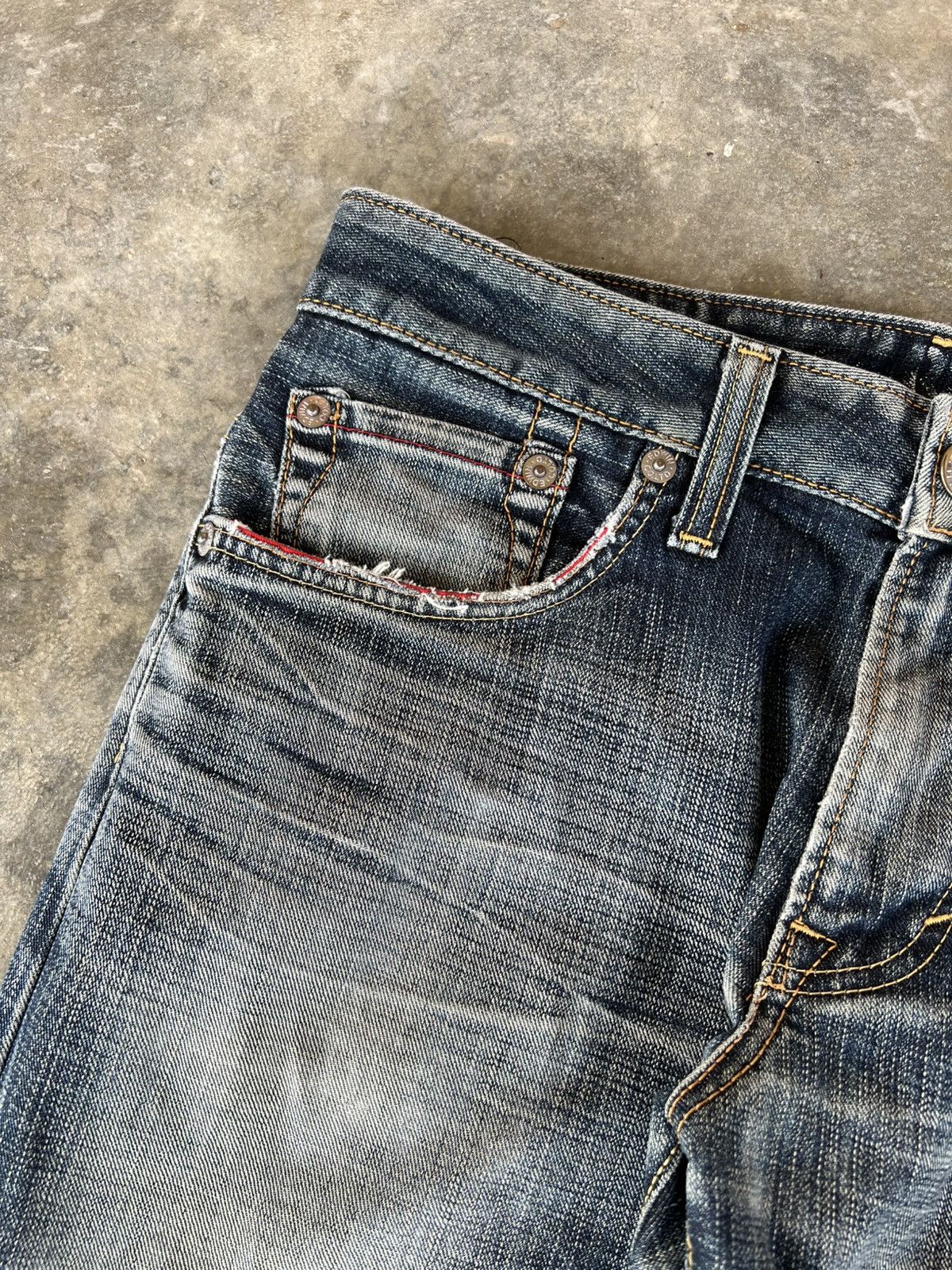 Edwin × Japanese Brand × Jean Vintage Edwin Blue Trip Edgeline Distressed Jean Size US 33 - 7 Thumbnail
