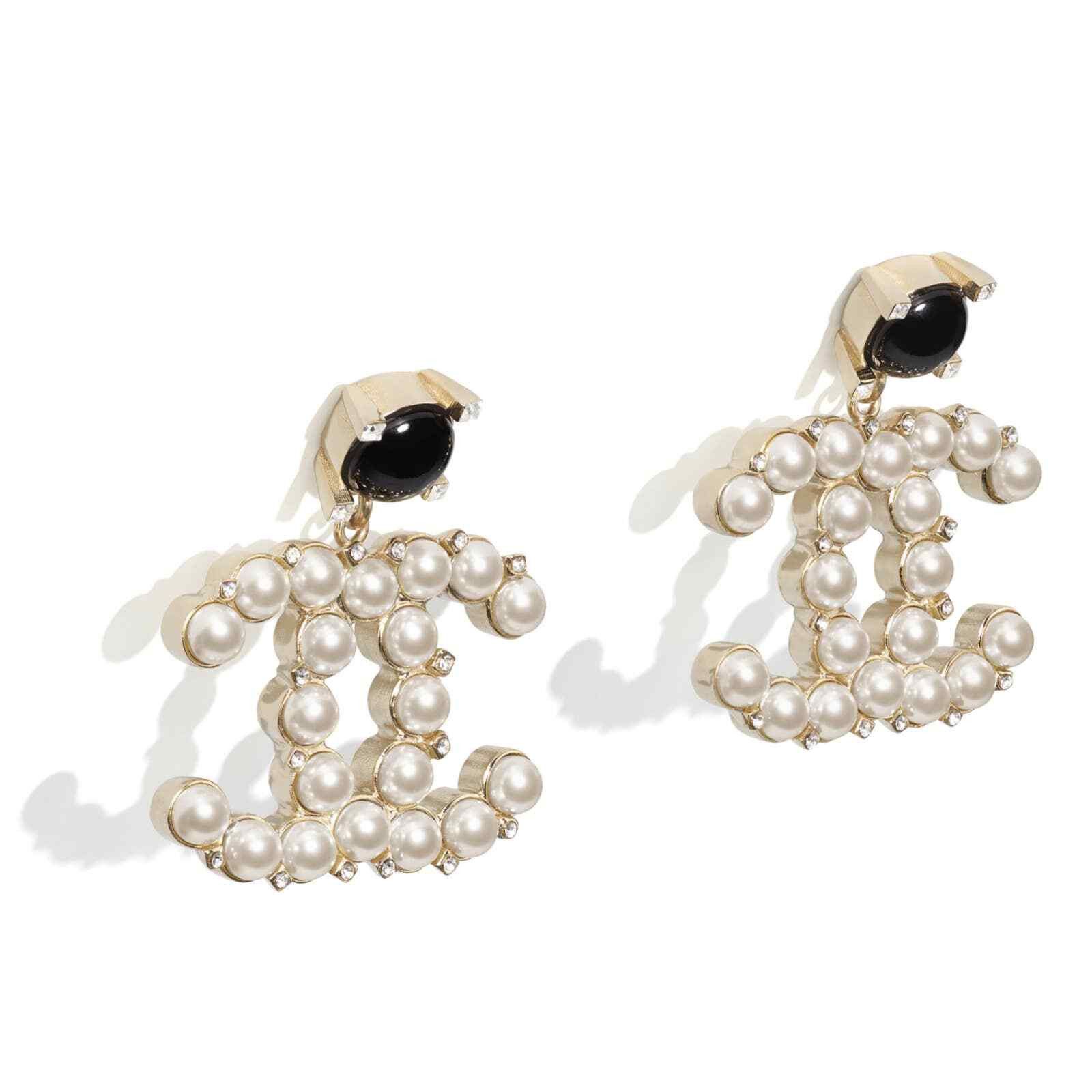 Chanel Chanel Gold Black Crystal Pearl Dangle Statement Earrings Size ONE SIZE - 5 Thumbnail