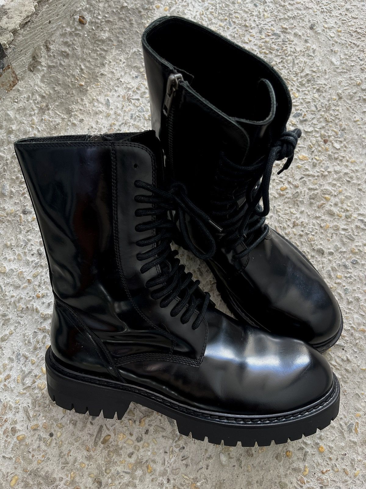 Ann Demeulemeester Alec Patent Leather Combat Boots Size US 8 / IT 38 - 1 Thumbnail