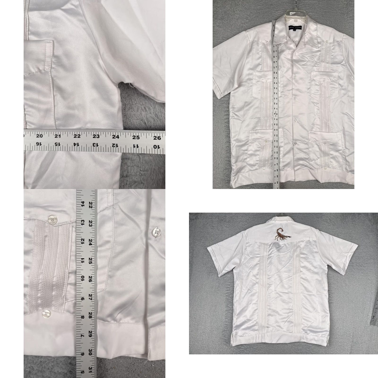 Vintage Original Guayabera Shirt Mens XL White Satin Short Sleeve Embroidered Pockets Size US XL / EU 56 / 4 - 8 Thumbnail