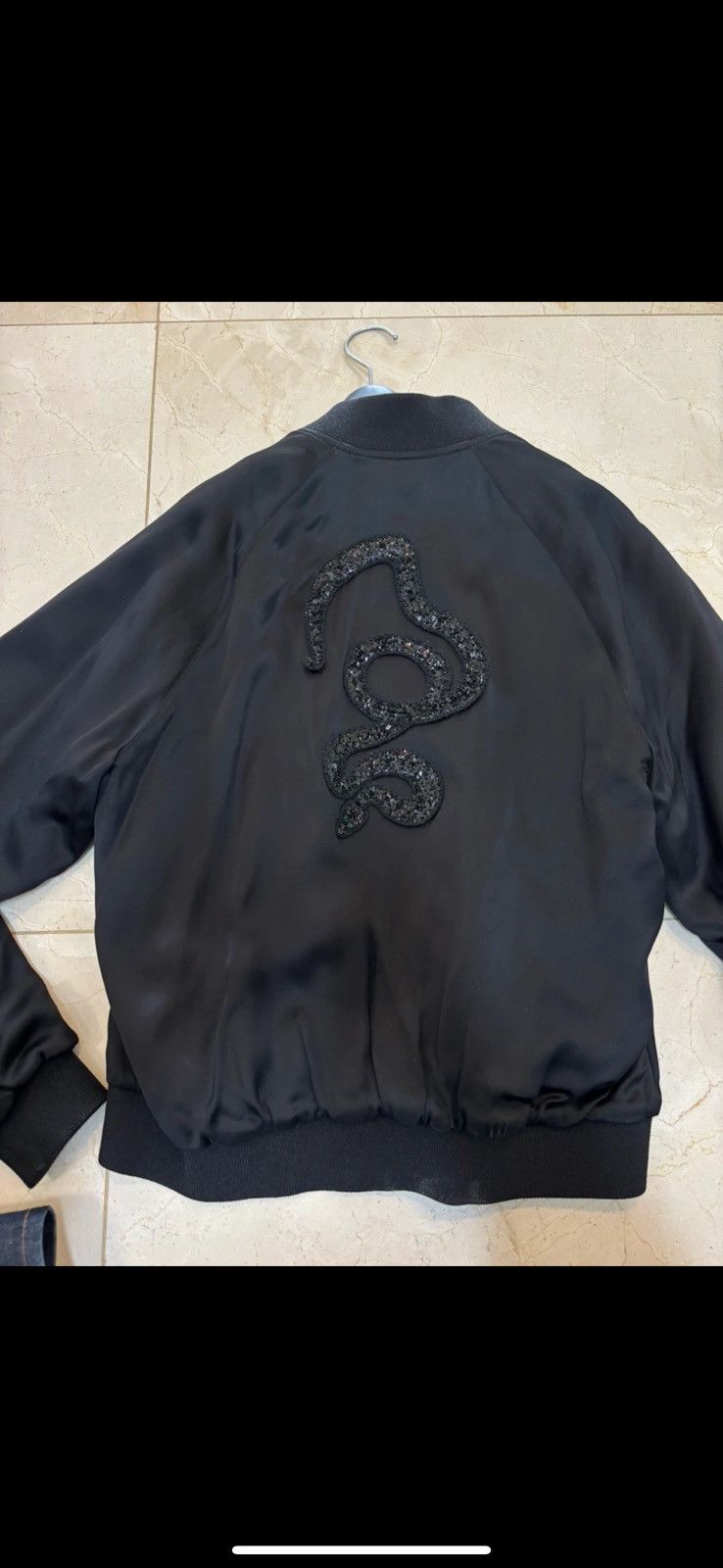 Saint Laurent Paris Saint Laurent Black Satin Snake Bomber Jacket Size US M / EU 48-50 / 2 - 2 Thumbnail