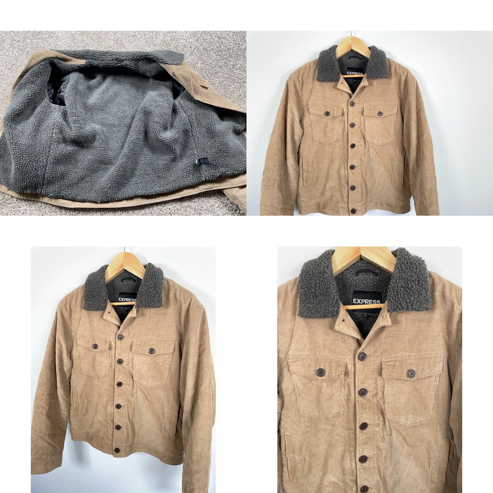 Express Express Jacket Adult Large Brown Sherpa Lined Corduroy Trucker Button Front Size US L / EU 52-54 / 3 - 9 Thumbnail