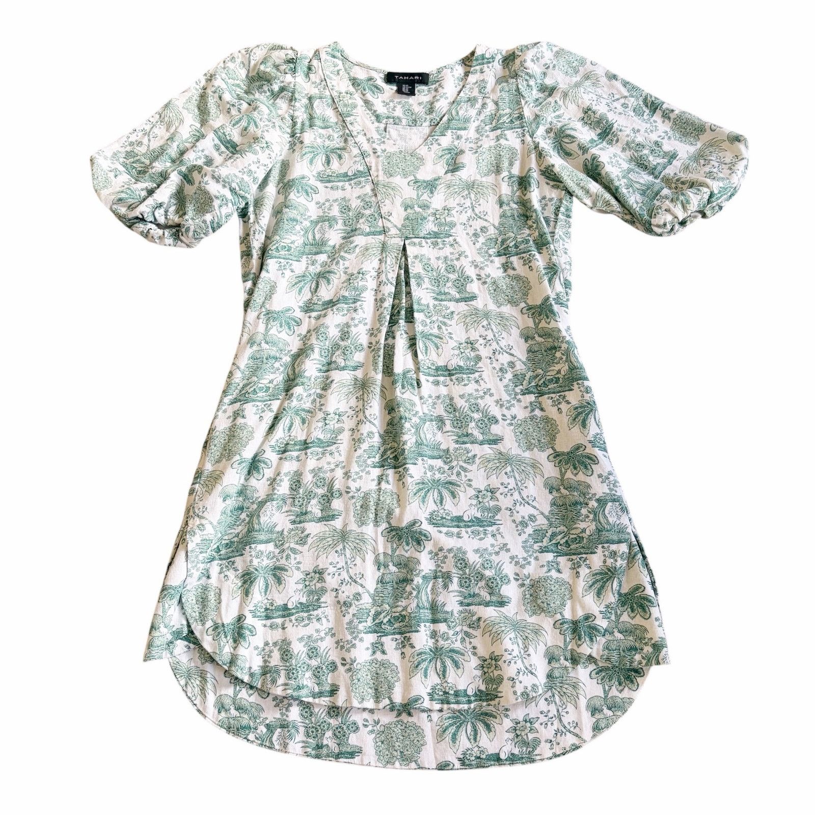 Elie Tahari Tahari Dress Women XS Linen Blend Green Tropical Toile Loose Size XS / US 0-2 / IT 36-38 - 1 Thumbnail