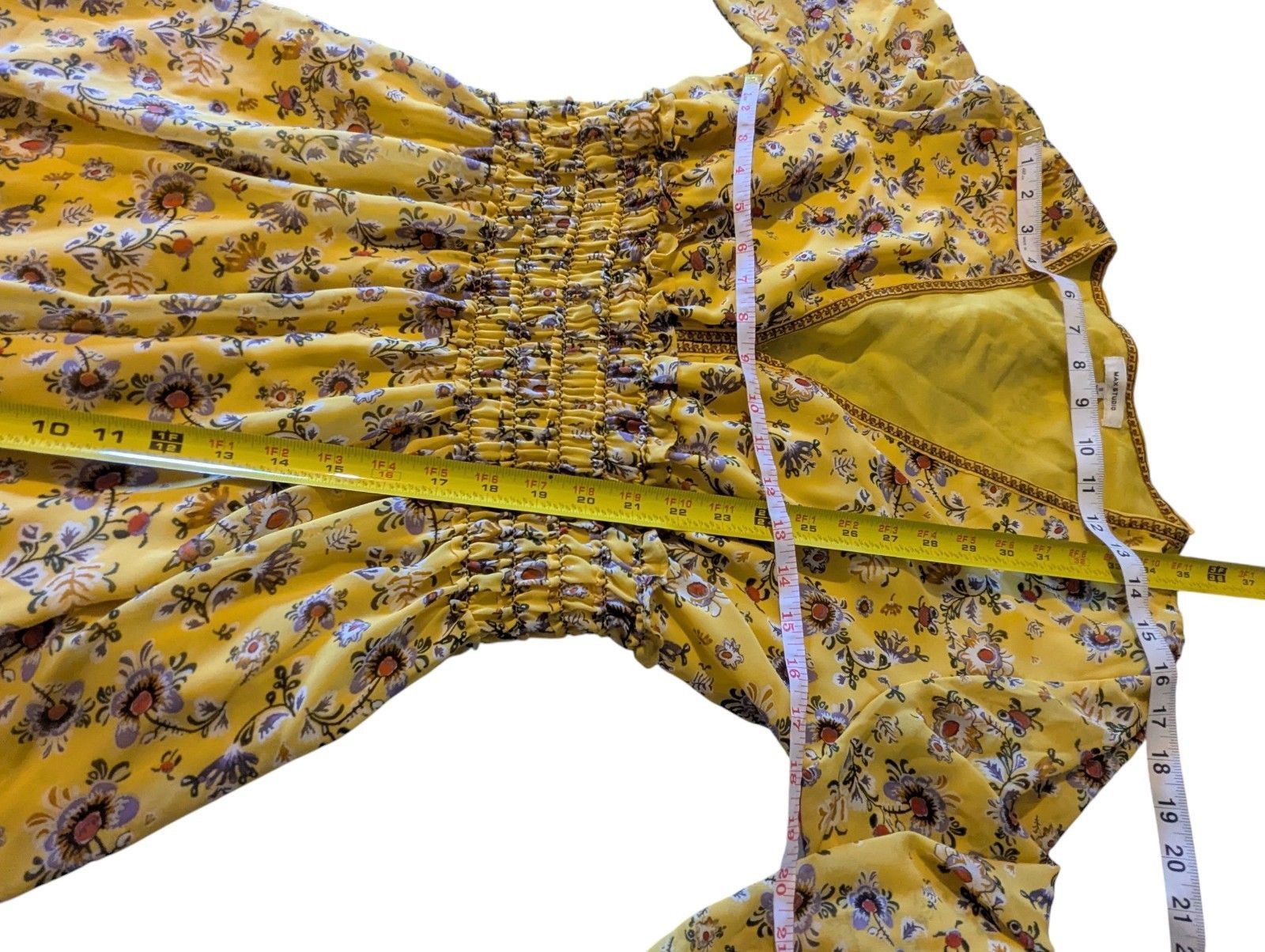 Other Max Studio VNeck Smocked Lined Dress Yellow Floral Chiffon S Size S / US 4 / IT 40 - 7 Thumbnail