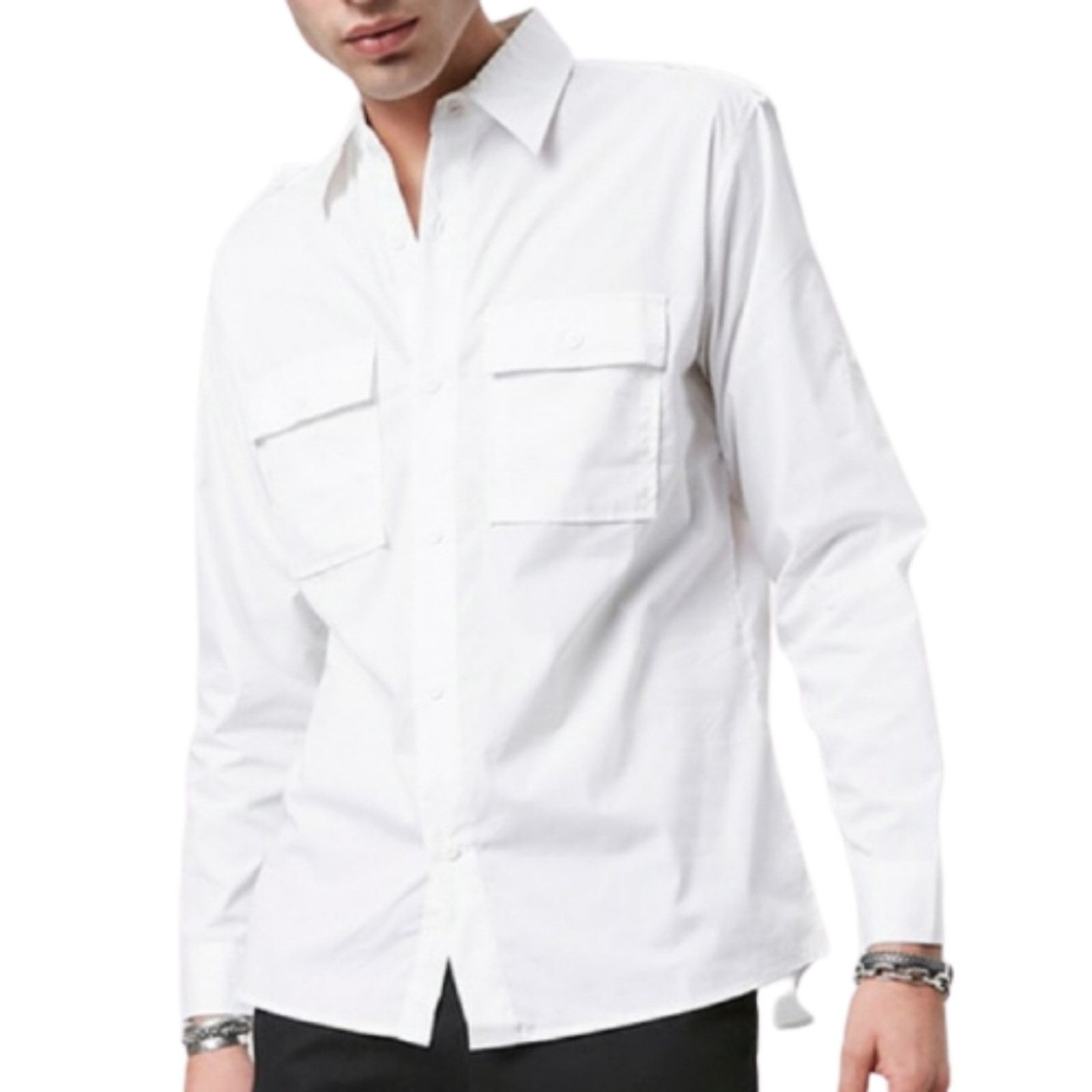 Other WHITE ☆ FRONT FLAP POCKET ☆ EPILET SHOULDER SHIRT ☆ XL Size US XL / EU 56 / 4 - 3 Thumbnail