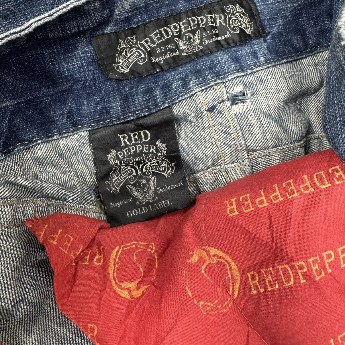 Indigo ⚡️RED PEPPER GOLD PATCHWORK DENIM JEANS PANTS Size US 36 / EU 52 - 12 Thumbnail