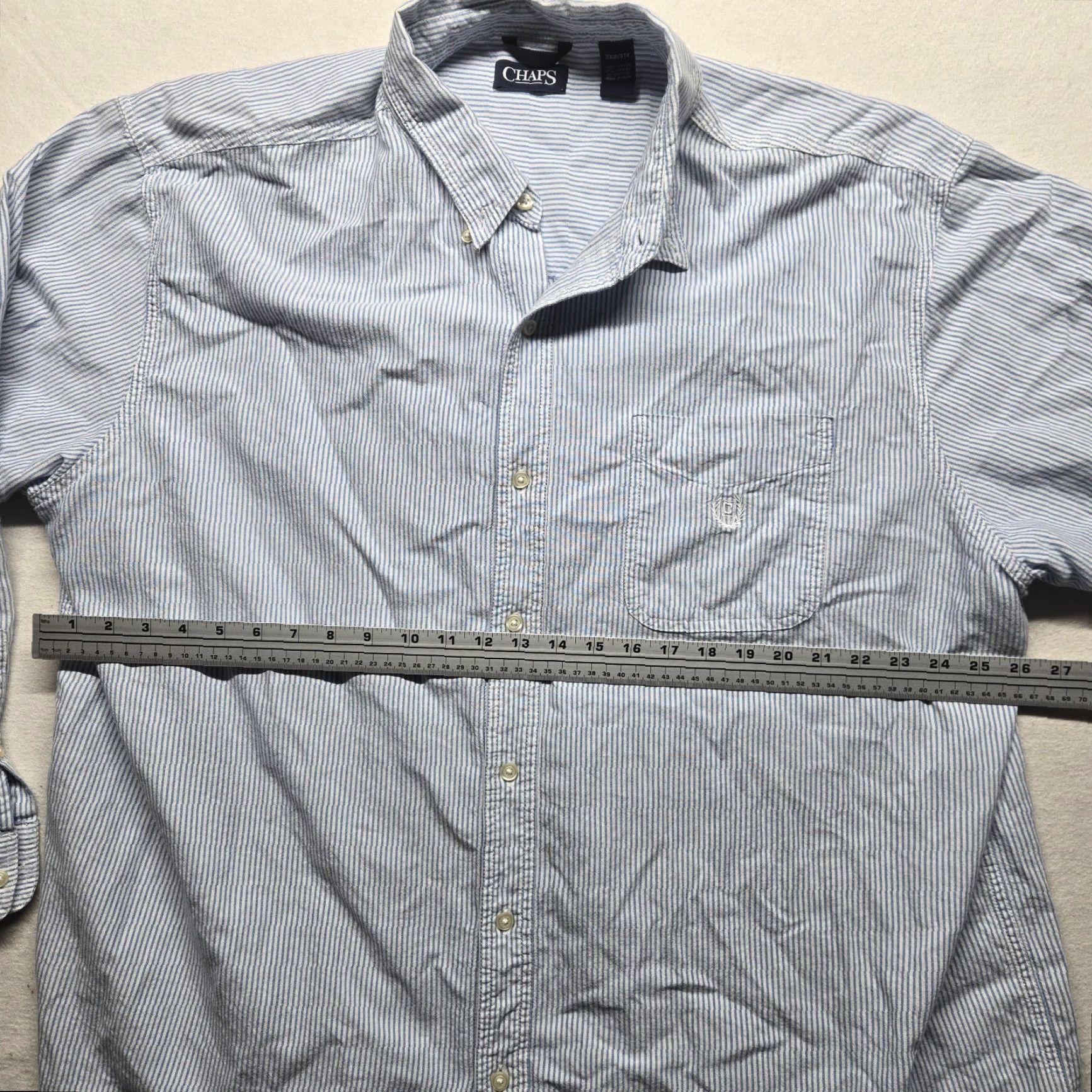 Chaps Chaps Shirt Button-Up Long Sleeve White Blue Stripes 3XB Big & Tall Mens Casual Classic Oxford Collar-Down Button Down Cotton Size US XXL / EU 58 / 5 - 4 Thumbnail