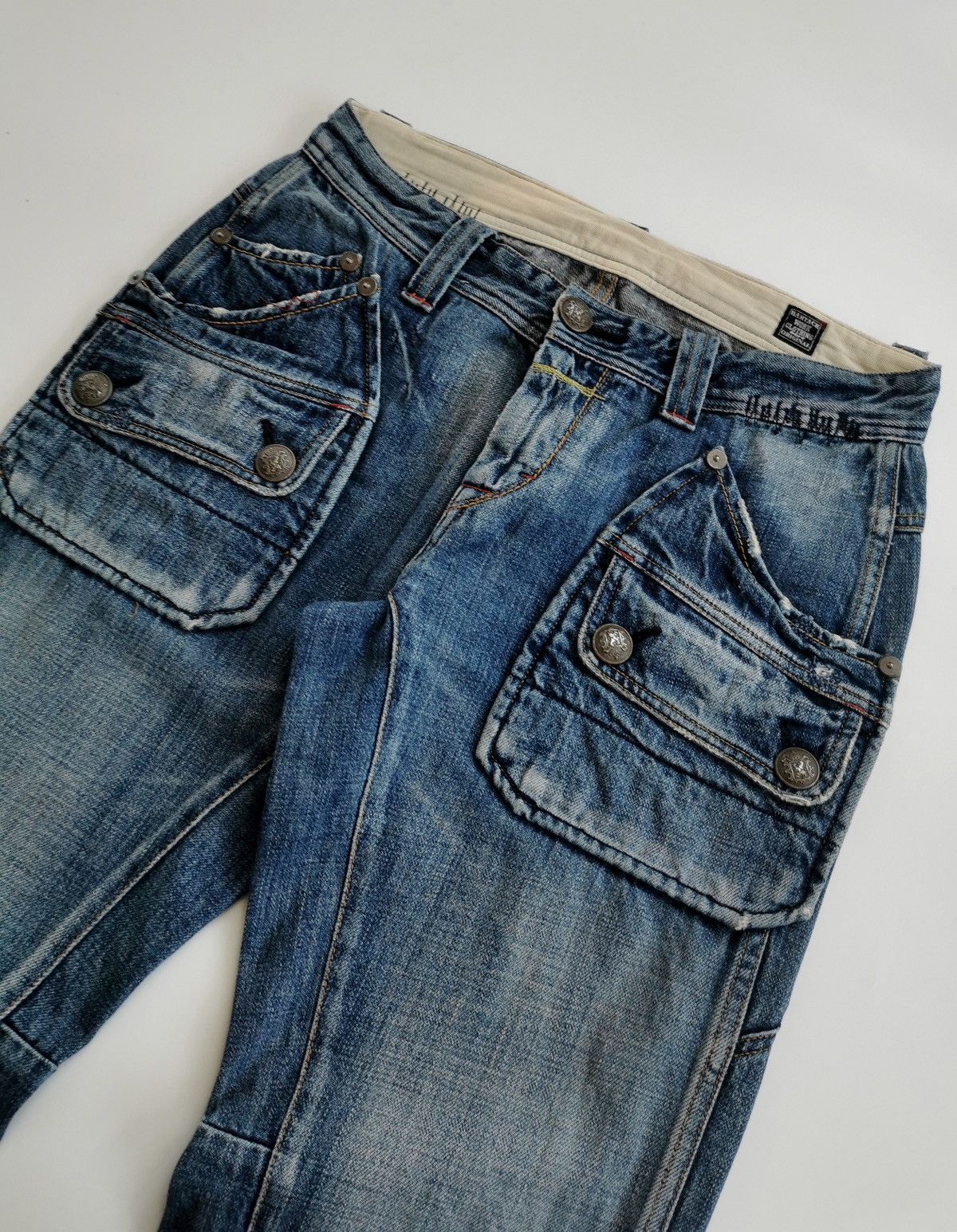 Kapital Bartack Work Dept Patch Pockets Distressed Denim Jeans Size US 29 - 2 Thumbnail