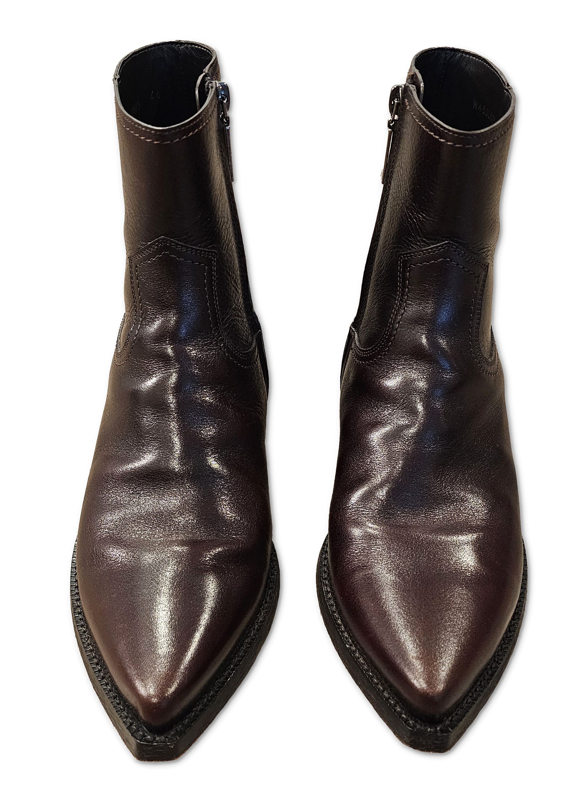 Pre-owned Saint Laurent Lukas Leather Western Boots In Brown