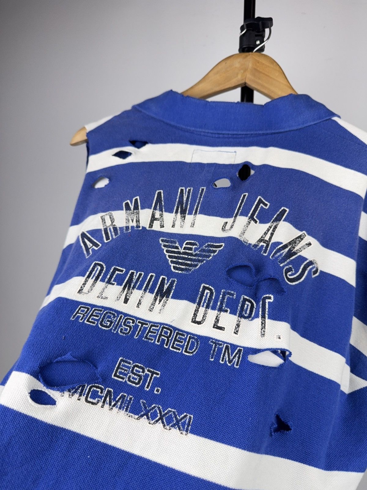 Armani Vintage 90s Armani Jeans Distressed Striped Polo Vest Y2K Size US L / EU 52-54 / 3 - 14 Thumbnail