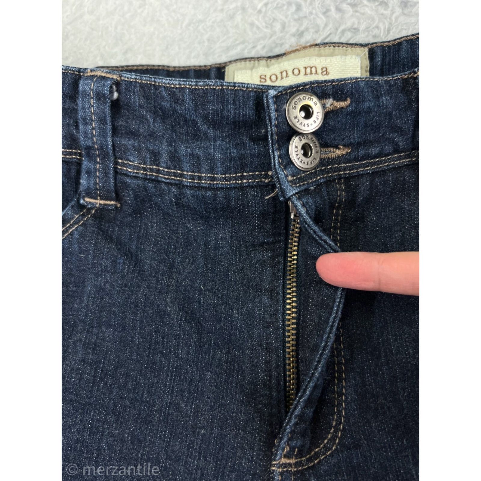 Vintage Sonoma Womens Jeans Flared 10 Blue Denim 90s Dark Wash Cotton Blend Stretch Girls Size 32" / US 10 / IT 46 - 6 Thumbnail