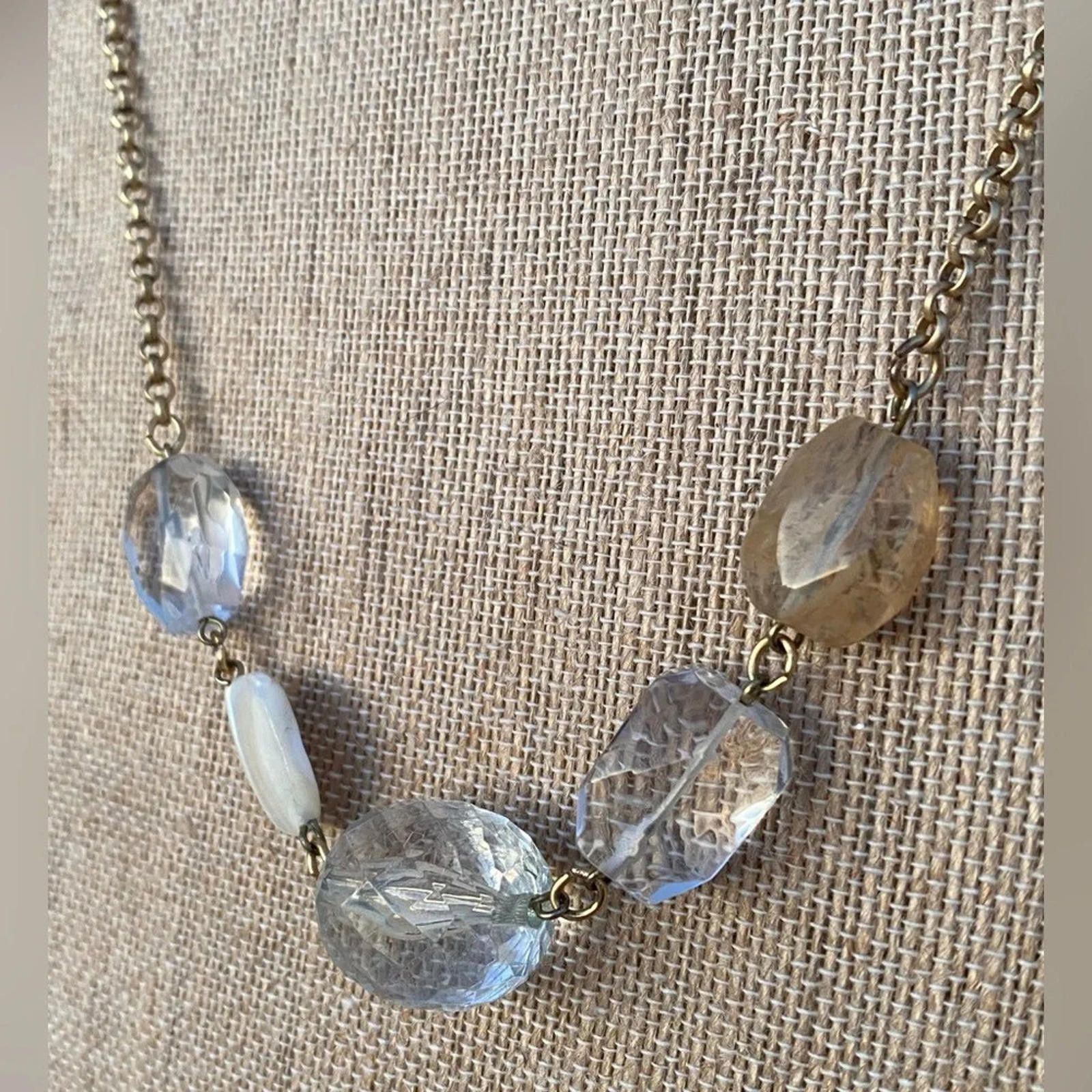 American Eagle Outfitters VTG Faceted Acrylic Lucite Gemstone & MOP Gold Tone Necklace Size ONE SIZE - 6 Thumbnail