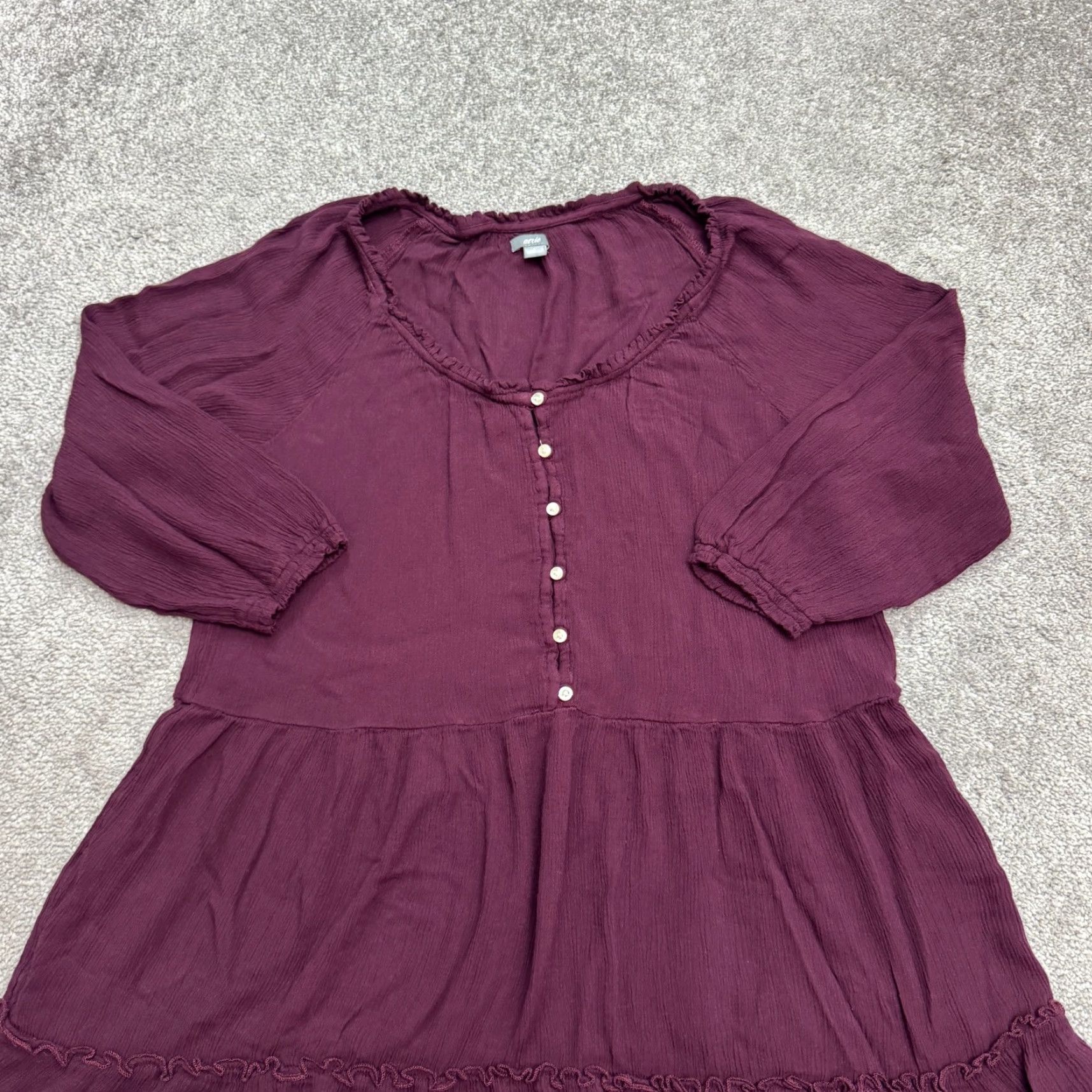 Vintage Aerie Dress Women Mini Tunic Boho Henley Long Sleeve Red Maroon Small Casual Size S / US 4 / IT 40 - 3 Thumbnail