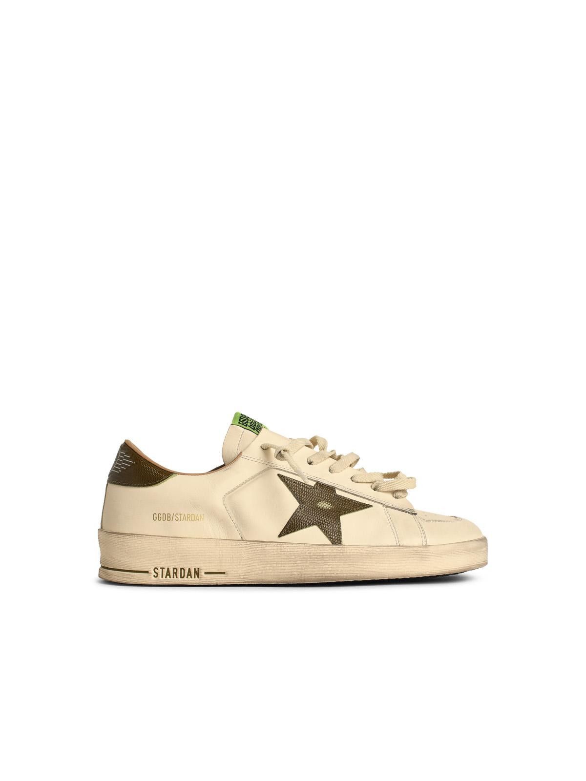 Golden Goose 'stardan' White Leather Sneakers With Green Star And Heel Shoes, Men's (Size 8)